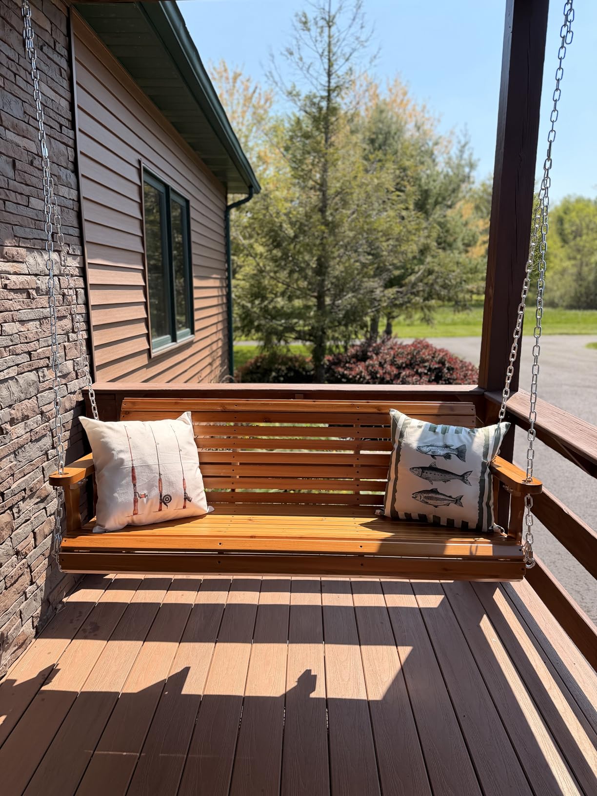 VINGLI Heavy Duty 880 LBS Patio Porch Swing Outdoor PU Painting, Hanging Chair with Adjustable Secure Chains, Finished Outdoor Bench Tree Swing for Yard | Garden | Lawn | Balcony (5 FT, Rustic) customer photo 1