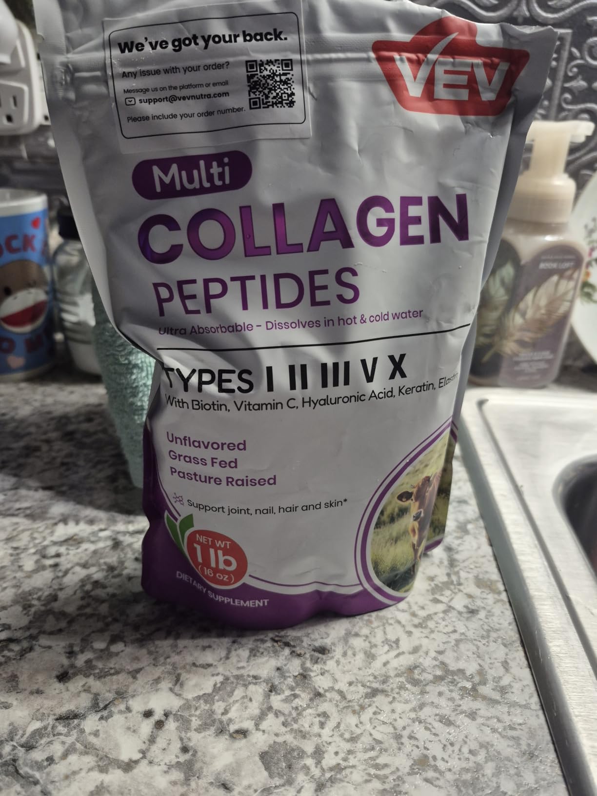 VEV Multi Collagen Peptides Powder, 16 oz (41 Servings) - Type I, II, III, V, X, Hydrolyzed Collagen, Hyaluronic Acid, Biotin, Vitamin C customer photo 1