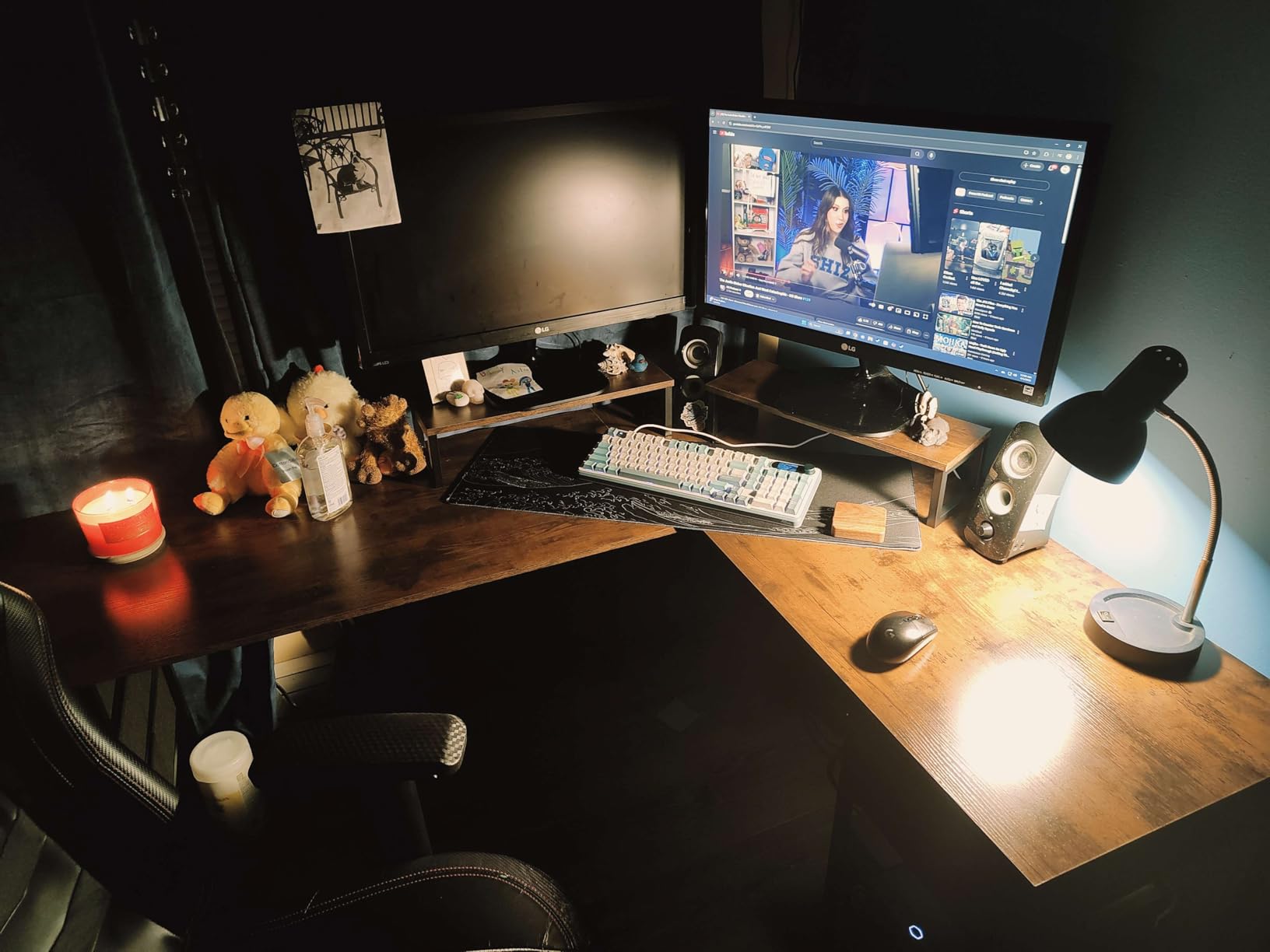 Korfile 59 inch L Shaped Computer Desk with Power Outlets, Home Office Desk with 4 Adjustable Storage Drawers & 2 Monitor Stands, Two Person Gaming Table for Bedroom, Black customer photo 1