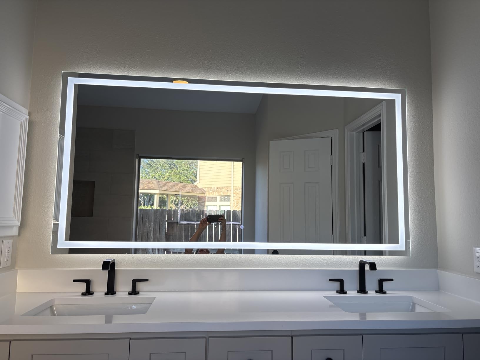 TETOTE LED Bathroom Mirror 24 x 30 Inch Lighted Bathroom Vanity Mirror with Lights, Brighter Frontlit and Backlit Light up Anti Fog Mirror, 3-Color Dimmable, Shatterproof Tempered Glass, Waterproof customer photo 2