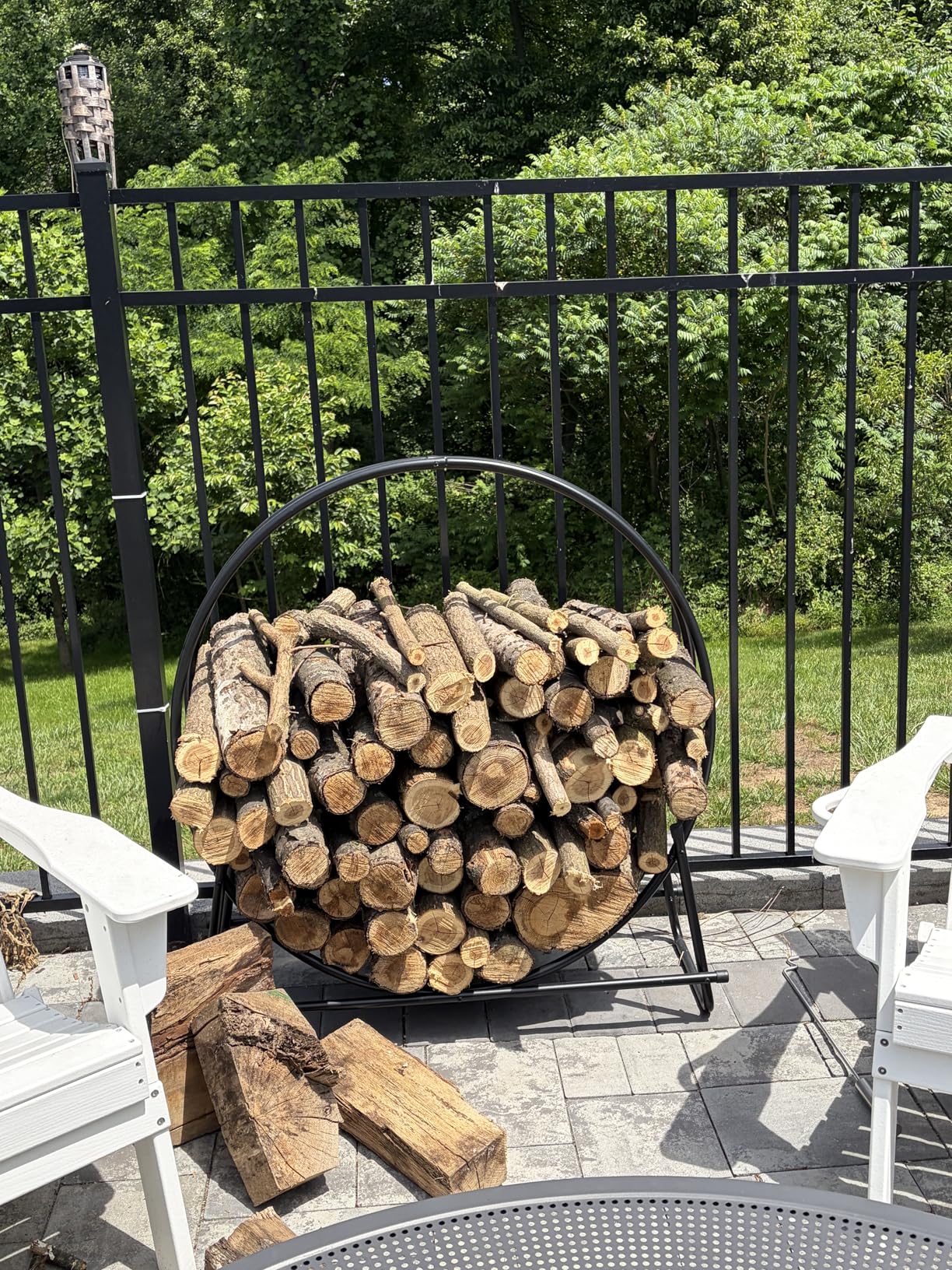 VIVOHOME 32 Inches Firewood Log Rack Hoop with Cover, Heavy Duty Solid Steel Fire Wood Storage Rack and Cover Set with Zipper, Round Log Holder Ring for Indoor Outdoor Patio Deck Porch customer photo 1
