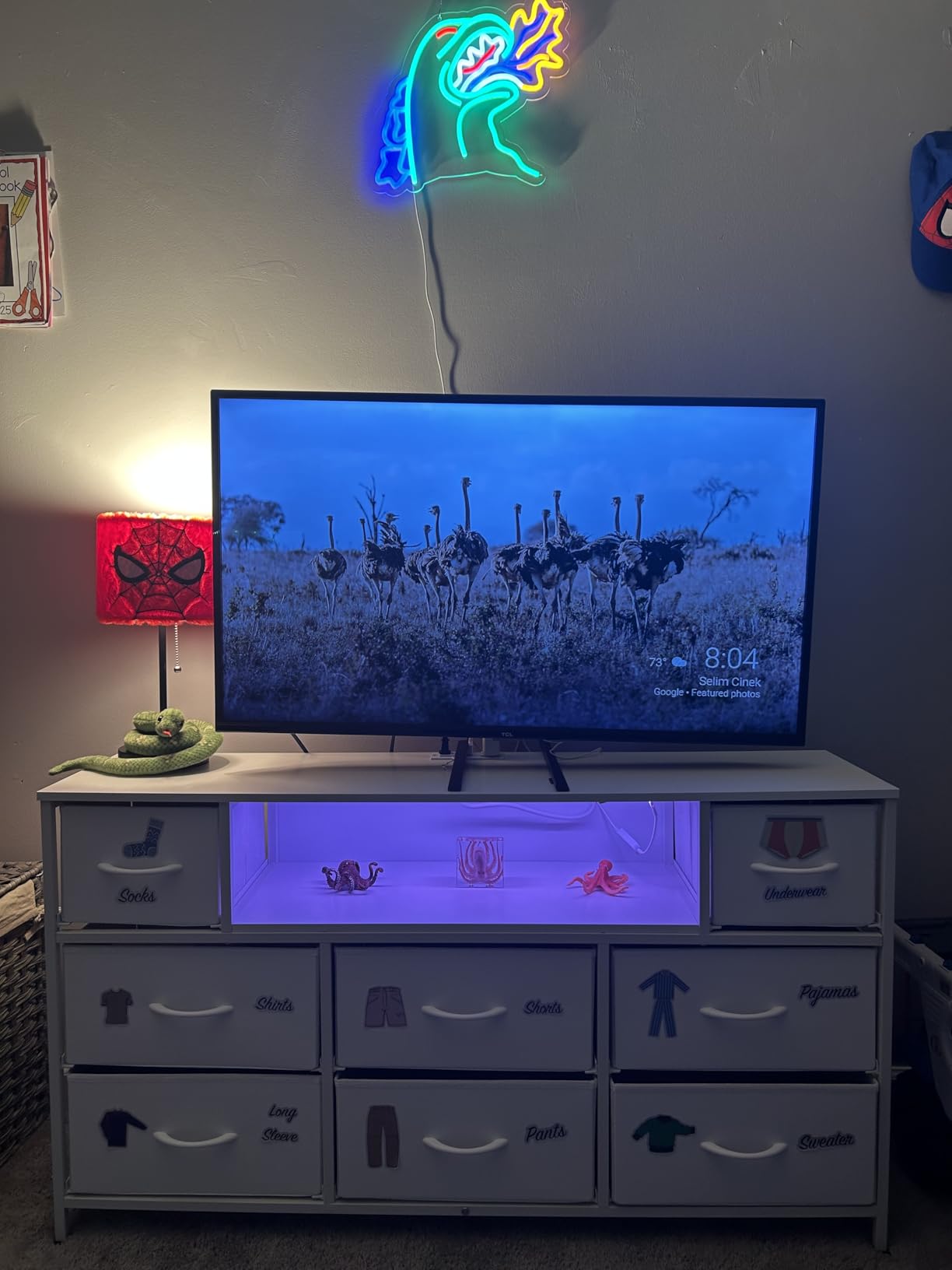WLIVE Black Dresser TV Stand for 45, 50, 55 inch TV, Entertainment Center with LED Lights & Charging Station, Chest of Drawers with 8 Fabric Drawers and Open Shelves for Living Room, Hallway, Wood Top customer photo 2