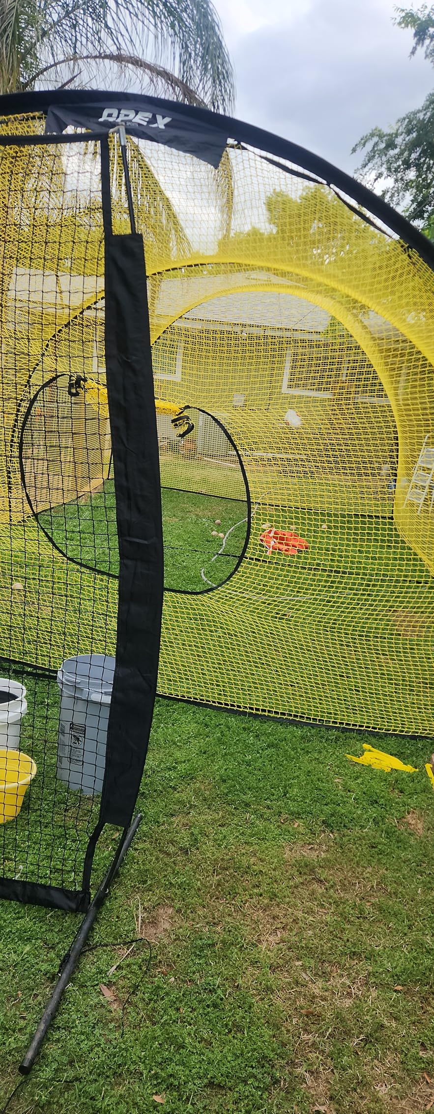 Portable 22ft x 12ft x 8ft Baseball & Softball Batting Cage with Pitching Machine Hole, 3ply 1.25'' Yellow Netting, Secure Steel Poles, 12.7MM Fibreglass Poles, Carry Bag Included customer photo 1