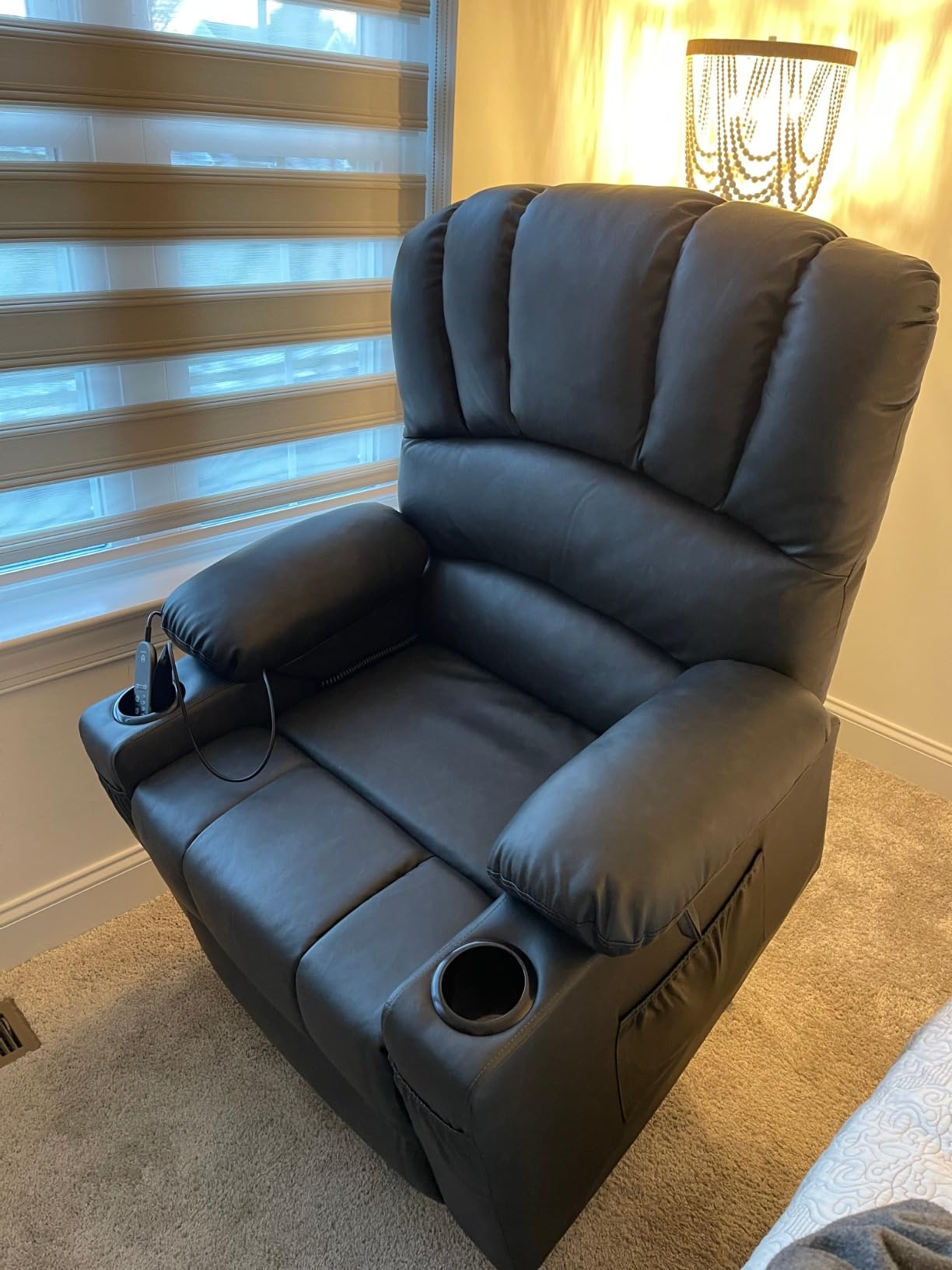 MCombo Oversized Power Lift Recliner Chair for Big and Tall Elderly, R7092 | Heat & Massage, Wider seat, USB & Type C Charging, Cup Holders, FSC, Breathable Faux Leather (Large-Wide, Dark Brown) customer photo 1