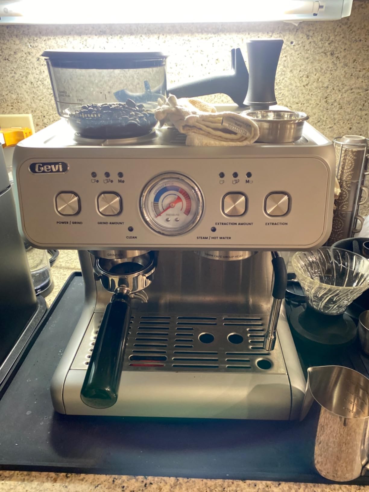 Gevi Dual Boiler Espresso Machine, Built-in Coffee Grinder, 58mm Commercial Portafilter, Professional Steam Wand, 31 Grind Levels, Stainless Steel Silver Home Barista Coffee Maker customer photo 1