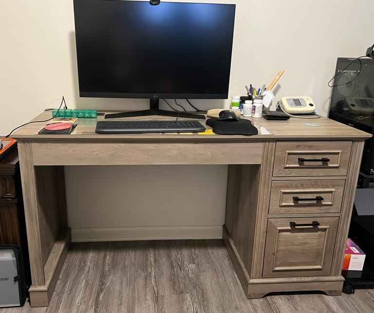 Itaar Farmhouse Executive L Shaped Desk, Home Office Desk with File Drawer and Power Outlet, Computer Corner Desk with Drawers and Storage Cabinet, Workstation for Office Home, White customer photo 2