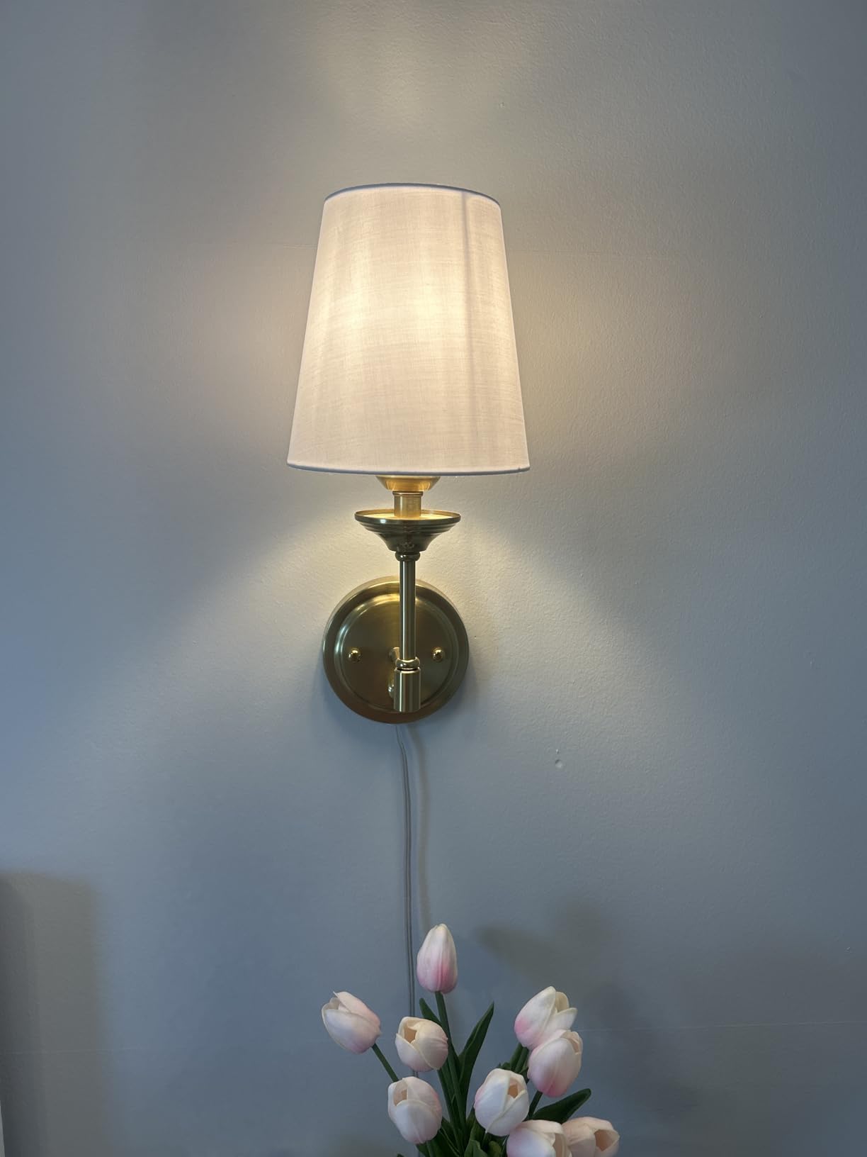 Dimmable Plug in Wall Sconces Set of 2, Gold Bedside Wall Lamp with Knob Dimmer Switch and 6.5FT Electric Cord, Mid Century Modern Bathroom Wall Light Fixture for Bedroom Living Room customer photo 2