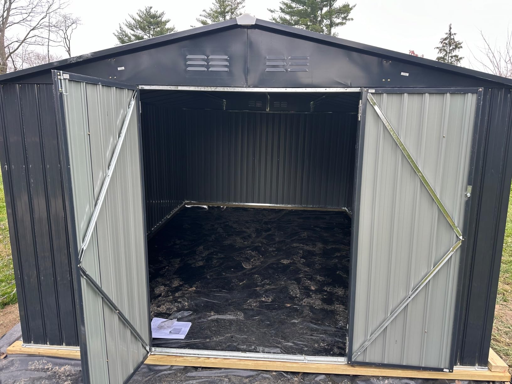 AECOJOY 3' x 6' Waterproof Metal Lean to Bike Storage Shed, Small Heavy Duty Garden Tool Shed with Lockable Doors, Ventilated Outside Storage for Backyard, Patio - Dark Grey customer photo 2