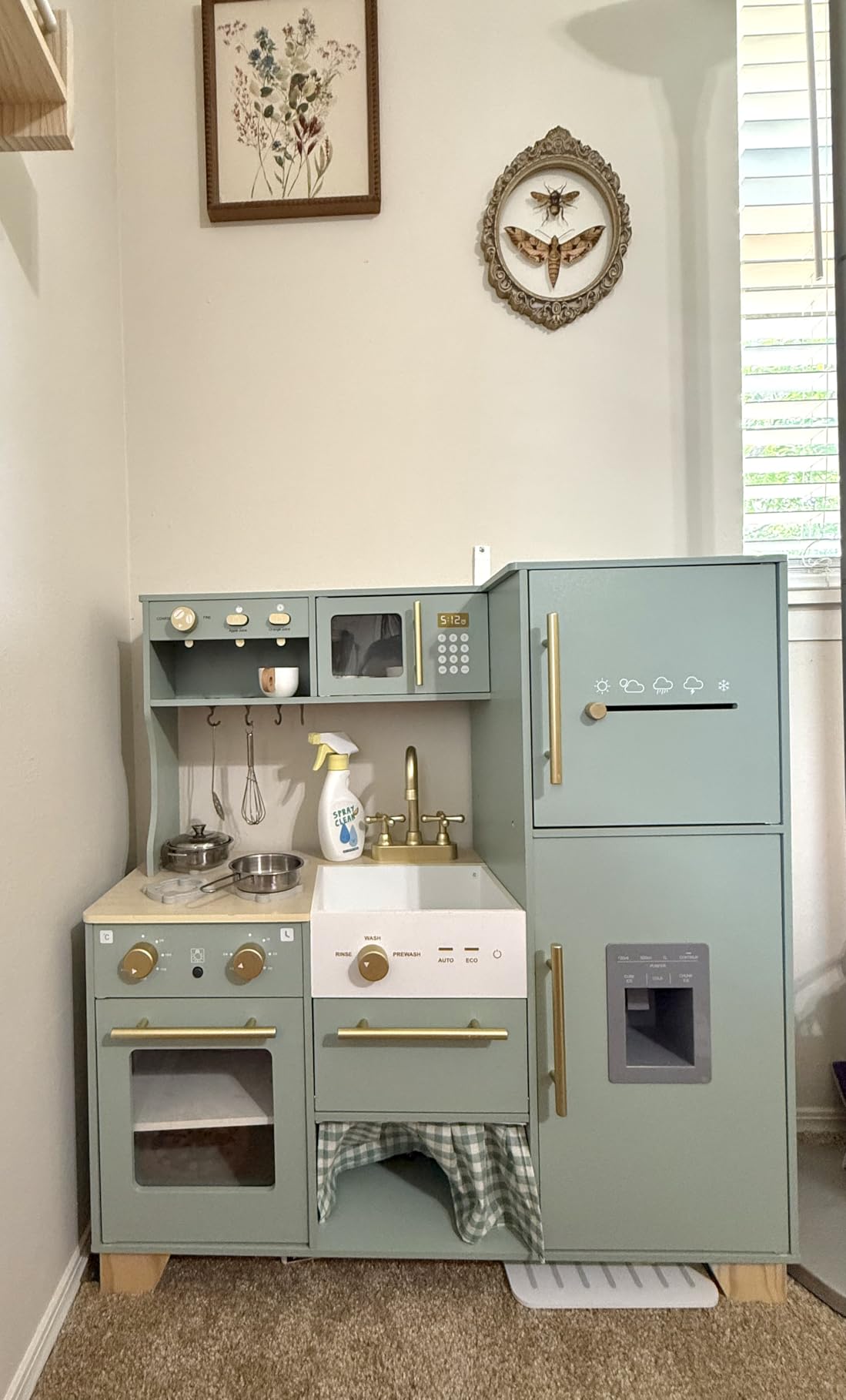 ROBUD Play Kitchen Set, Wooden Play Kitchen | with Ice Maker, Fridge, Coffee Machine, Oven, Dishwasher, Microwave, Kitchen Accessories, Toy Kitchen Gift for Boys Girls, 3+ customer photo 1