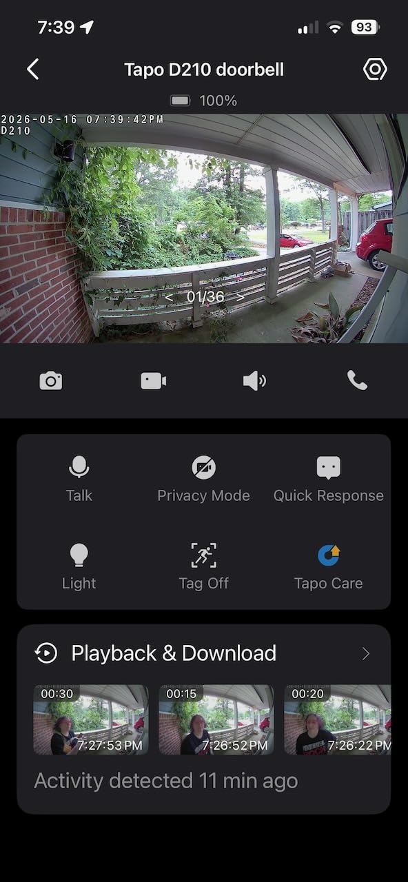 Tapo 2K Wireless Smart Video Doorbell with Chime - 160° Ultra-Wide View, Person Detection, Ring Call, 2-Way Audio, Subscription-Free Local Storage/Optional Cloud, Motion Only Alert, D210 customer photo 1