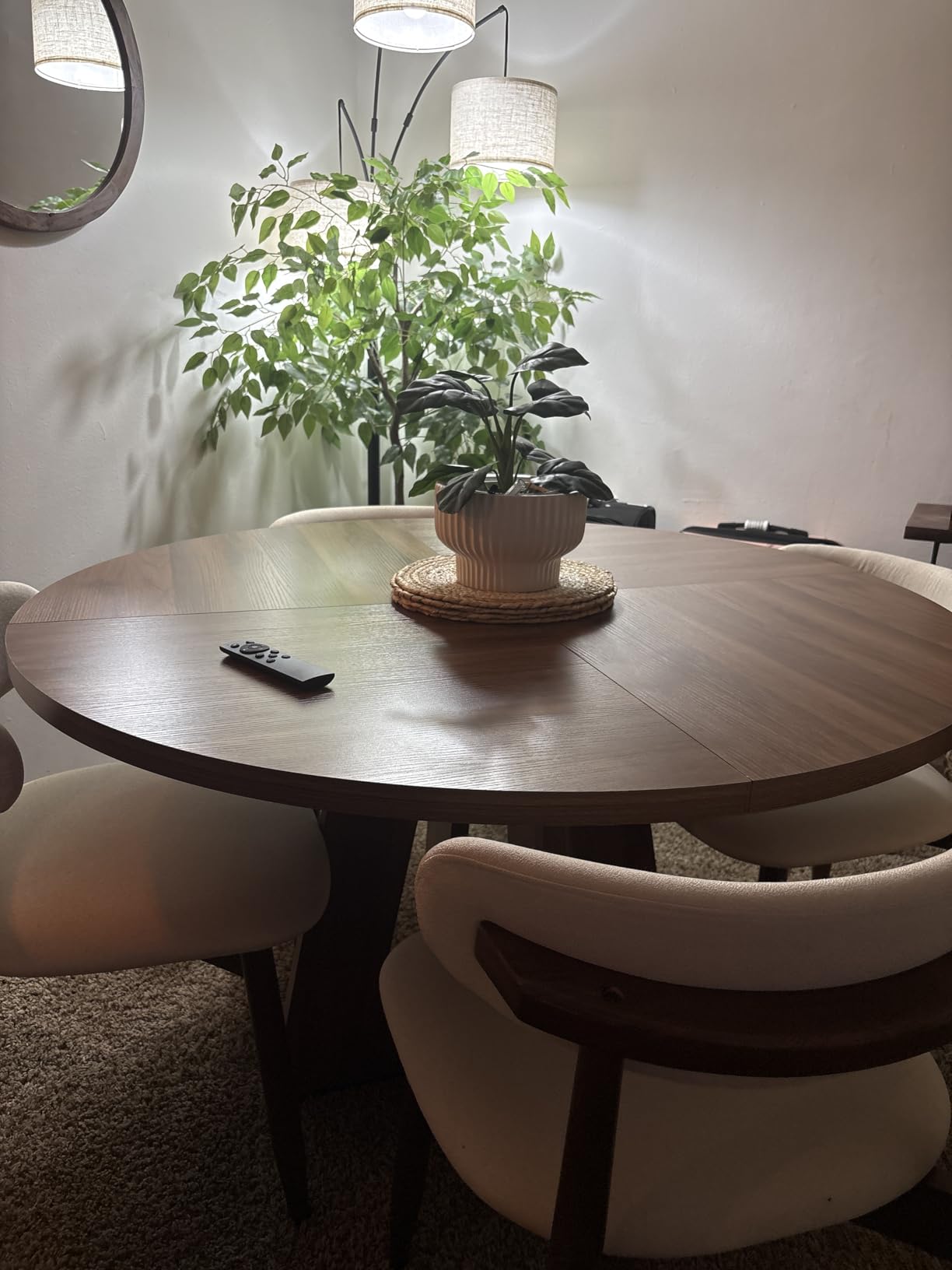 LITTLE TREE Round Dining Table for 4-6 People, 47 Inches Dining Room Table with Wooden Pedestal Base, Brown Dinner Tables, Circle Kitchen Tables for Dining Room, Kitchen, Living Room (Table Only) customer photo 1