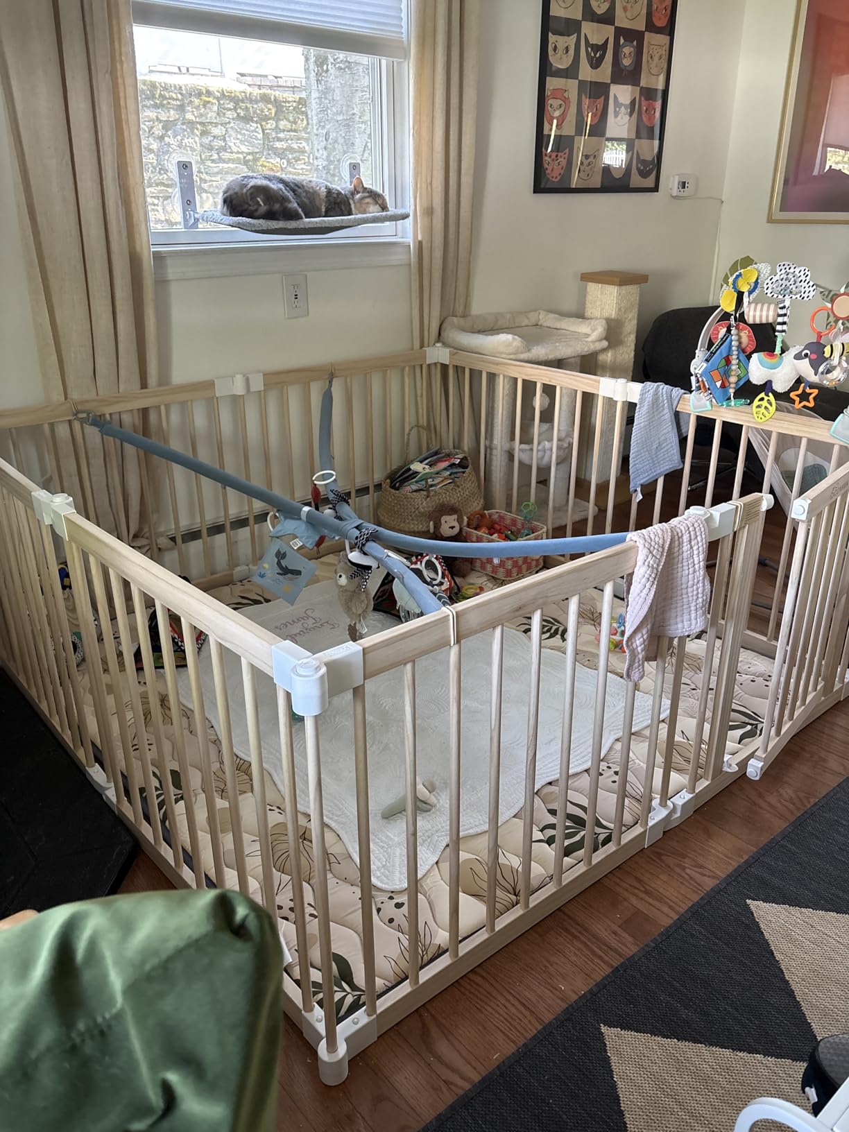 Foldable Wooden Baby Playpen Large Play Yard for Babies, 2-in-1 New Mom Helper Portable Fence, 25