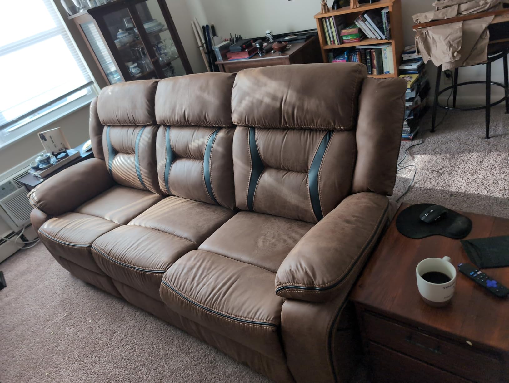 EBELLO Faux Leather Manual Recliner Chair, Modern Design Single Reclining Sofa Chair with Comfortable Armrest and Backrest, Furniture for Living Room, Bedroom, Brown customer photo 2