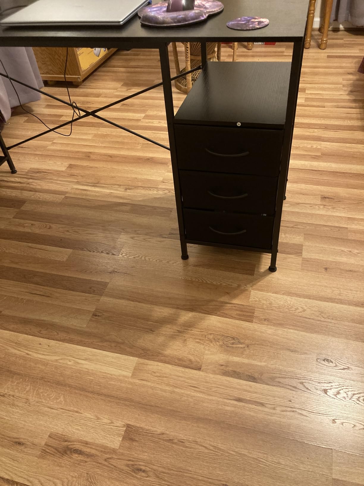 Huuger L Shaped Office Desk with Power Outlets & 3 Drawers | 47 Inch Computer Desk with Shelves, for Gaming, Corner Work, Home Office, Study, Rustic Brown customer photo 1