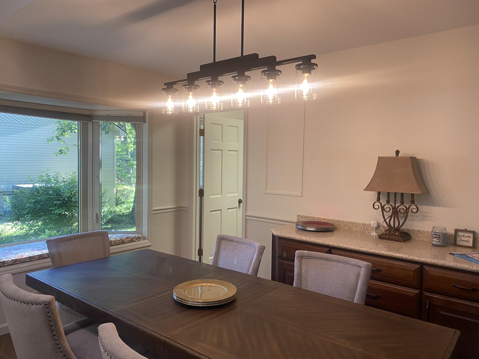 Farmhouse Chandelier 6-Light Dining Room Light Fixture Over Table Kitchen Island Lighting Rustic Chandeliers with Glass Shade Wood Pendant Lights customer photo 1