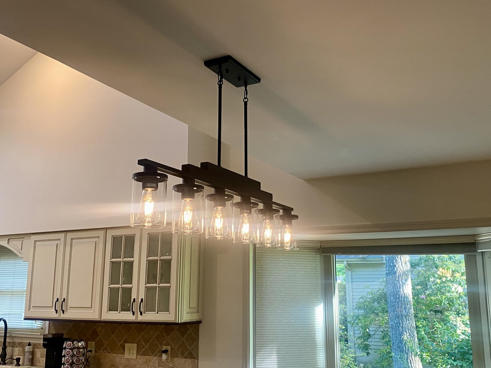 Farmhouse Chandelier 6-Light Dining Room Light Fixture Over Table Kitchen Island Lighting Rustic Chandeliers with Glass Shade Wood Pendant Lights customer photo 2