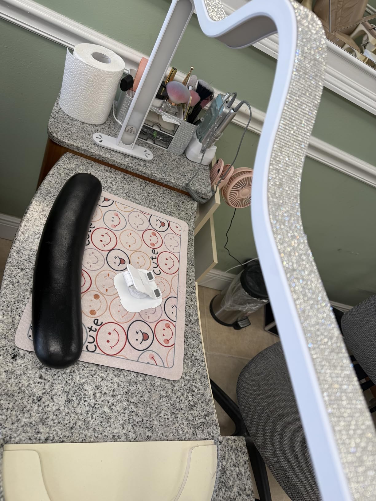 Upgraded Nail Tech Lamp with Dual Phone Holder, 34 in Foldable Large Nail Light for Desk, 3 Modes 3000K-6000K LED Manicure Lamp, Half Moon Light for Lash Eyelash Extension, Tattoo, Eyebrows customer photo 1
