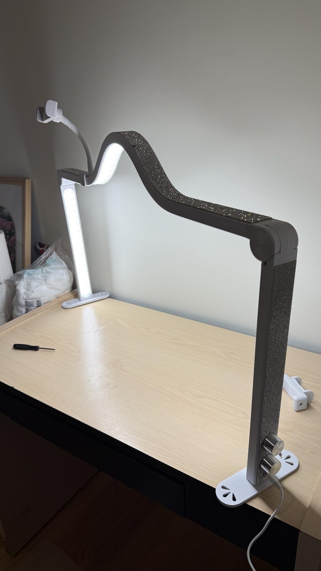 Upgraded Nail Tech Lamp with Dual Phone Holder, 34 in Foldable Large Nail Light for Desk, 3 Modes 3000K-6000K LED Manicure Lamp, Half Moon Light for Lash Eyelash Extension, Tattoo, Eyebrows customer photo 2