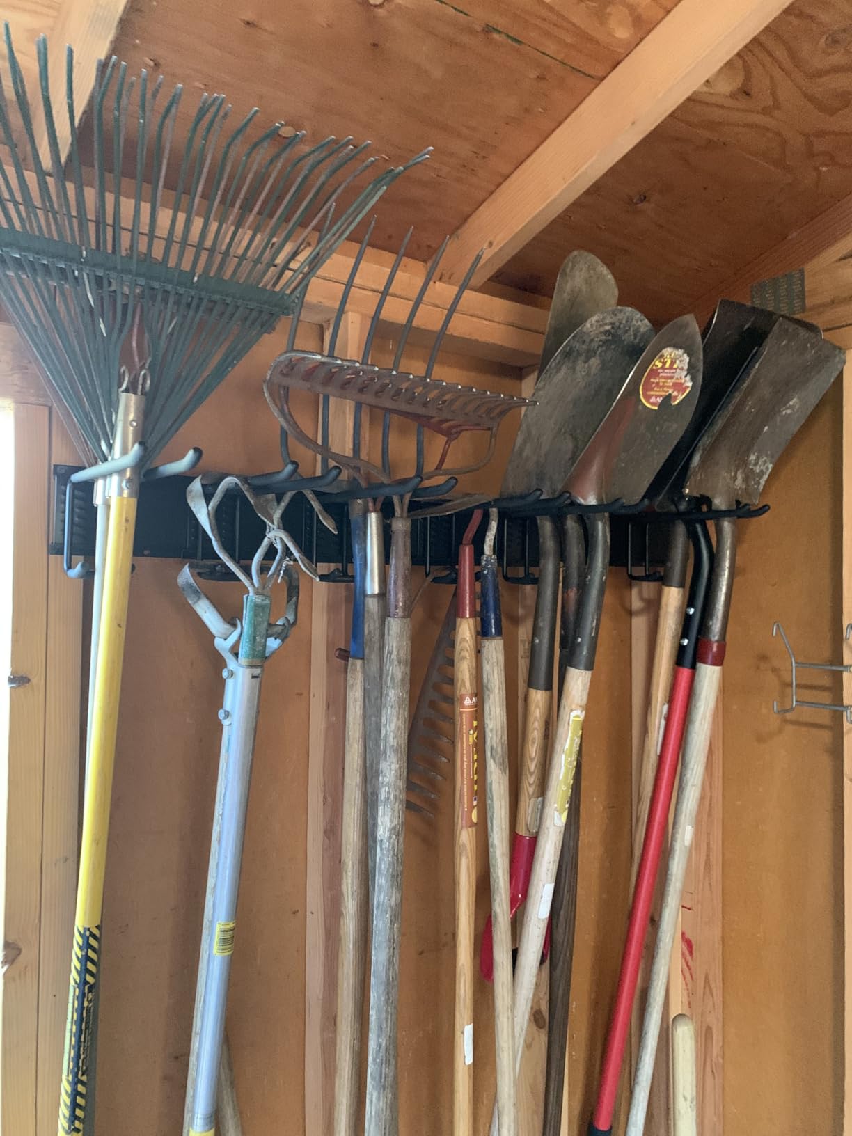 PIYILO Garage Tool Organizer Wall Mount with 48 inches Rails and 6 Double-layer Hooks, Garden Tool Rack Heavy Duty, Garage Hanging Storage Rack For Yard Tools, Shovel, Shed customer photo 2