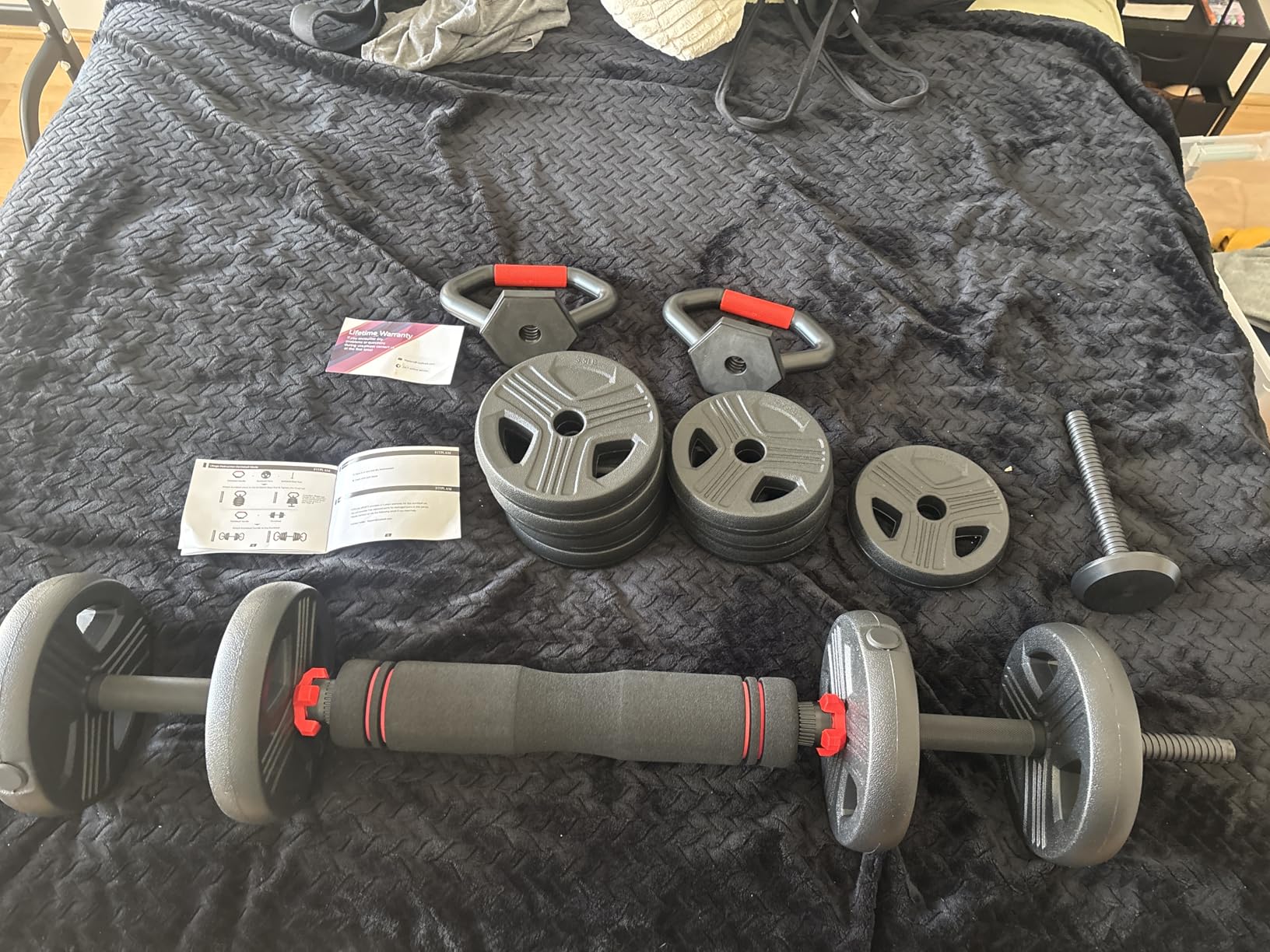 FITPLAM Adjustable Dumbbell Set, 20/35/45/55/70/90lbs Free Weights Set with Upgraded Nut, 5 in 1 Weight Set Used as Kettlebells, Barbell, Push Up Stand, Fitness Exercise for Home Gym customer photo 1