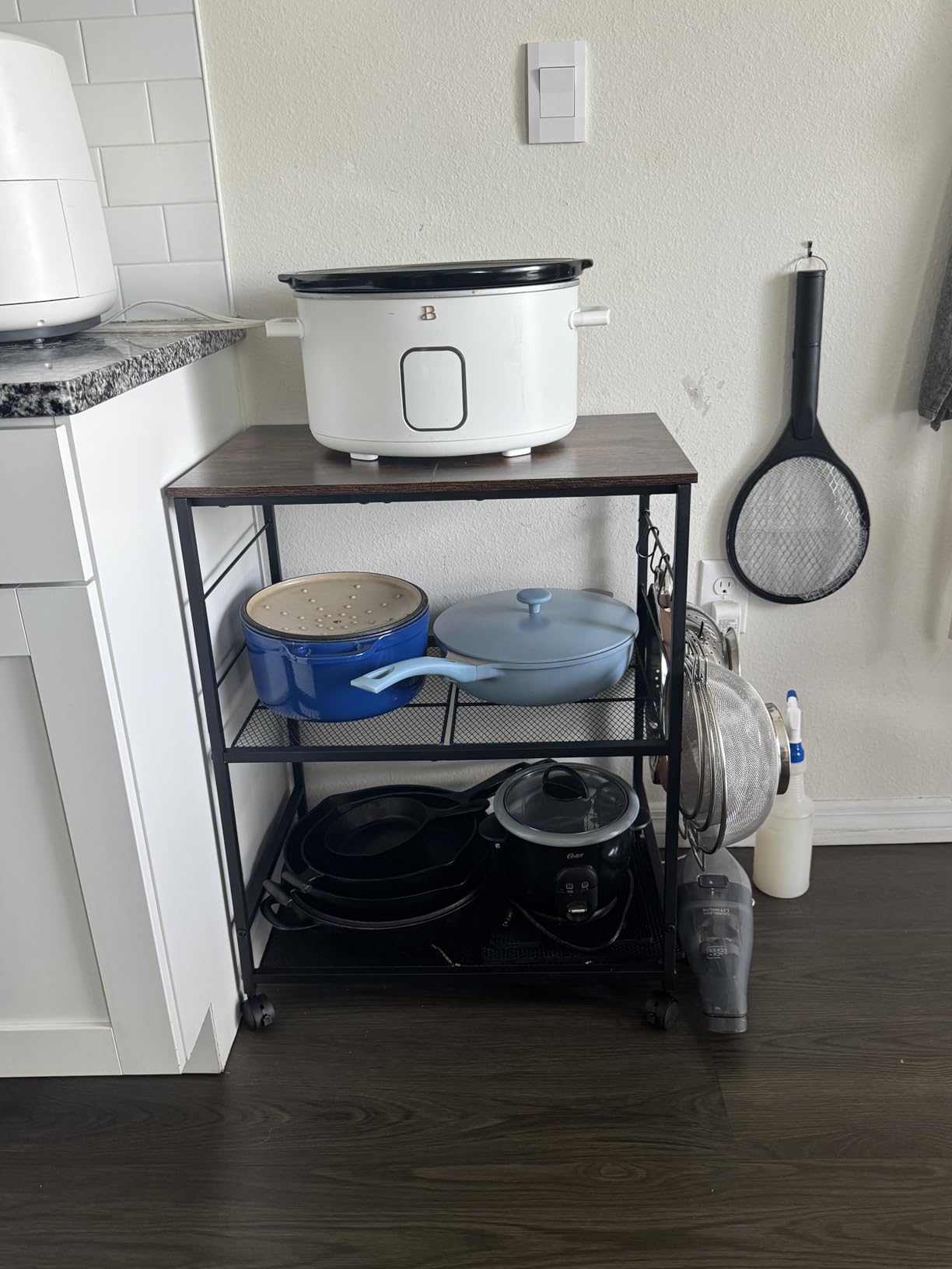 ThreeHio Rolling Kitchen Microwave Cart, 3 Tier Microwave Table Stand with Storage, Kitchen Utility Cart on Lockable Wheels, Small Coffee Cart Shelf Rack Organizer for Living Room Office, Balcony customer photo 1