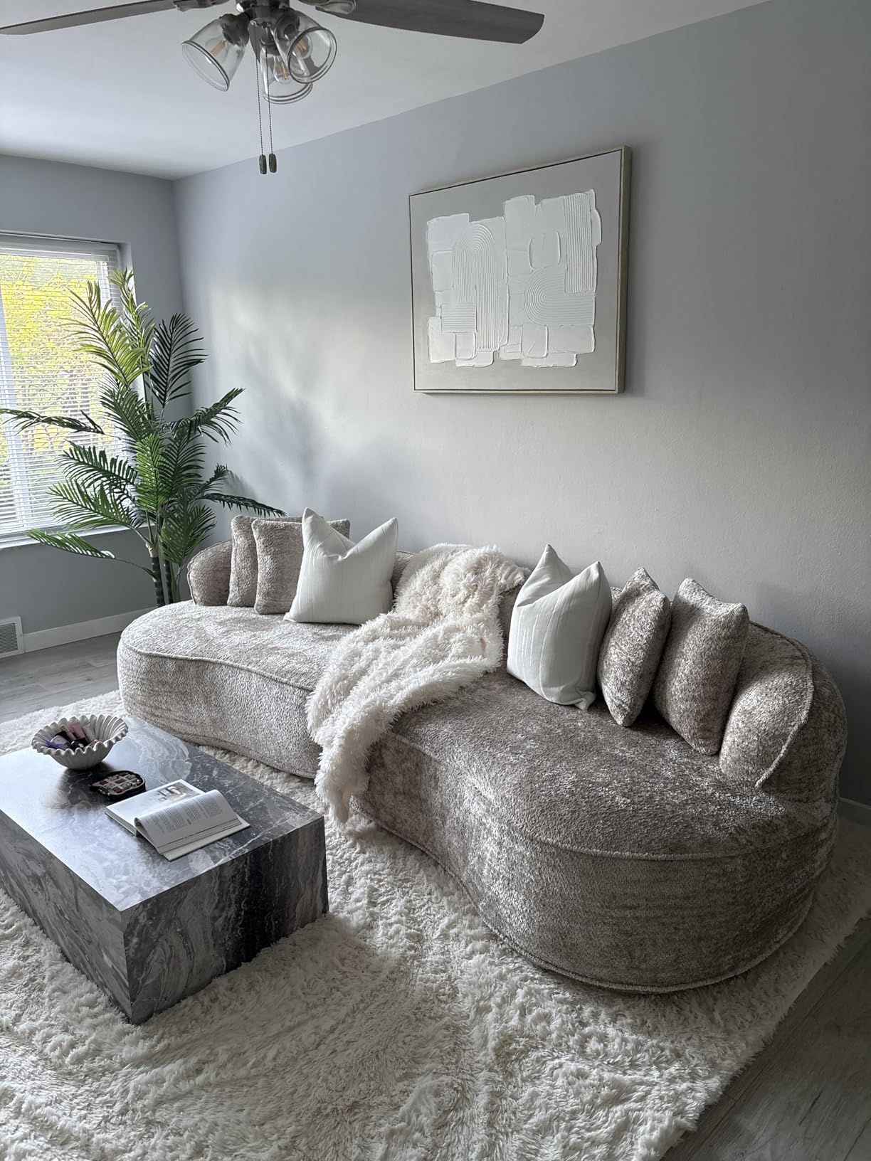Coffee Table, Modern Faux Marble Living Room Table in Grey, Apartment customer photo 1