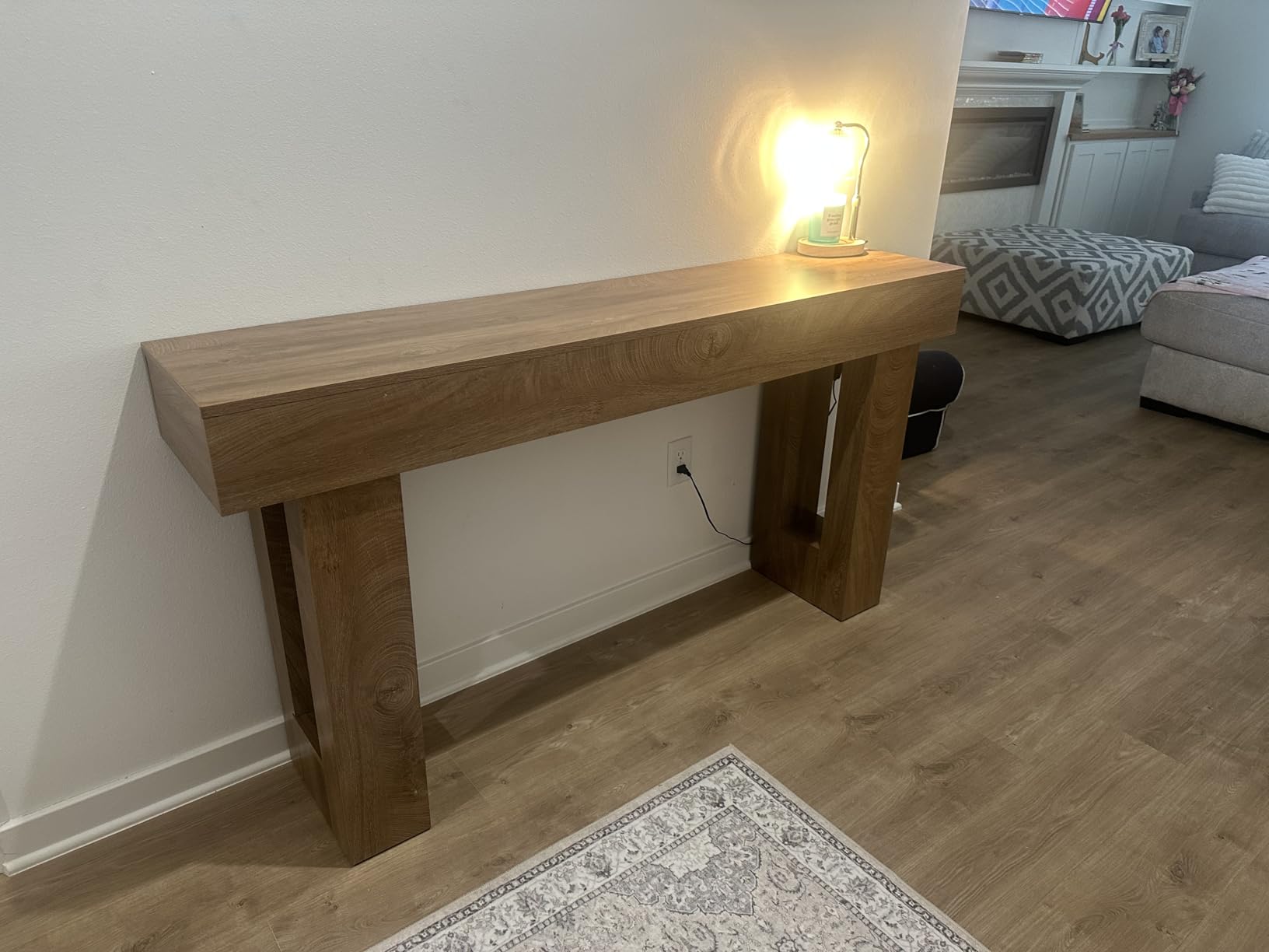 LITTLE TREE 63 Inches Long Console Table for Entryway, Sofa Table Behind Couch, Wooden Entry Table Foyer Hallway Table, Industrial Console Sofa Table for Living Room, Oak Color customer photo 1