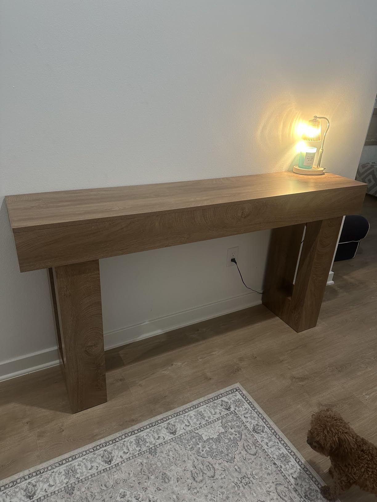 LITTLE TREE 63 Inches Long Console Table for Entryway, Sofa Table Behind Couch, Wooden Entry Table Foyer Hallway Table, Industrial Console Sofa Table for Living Room, Oak Color customer photo 2