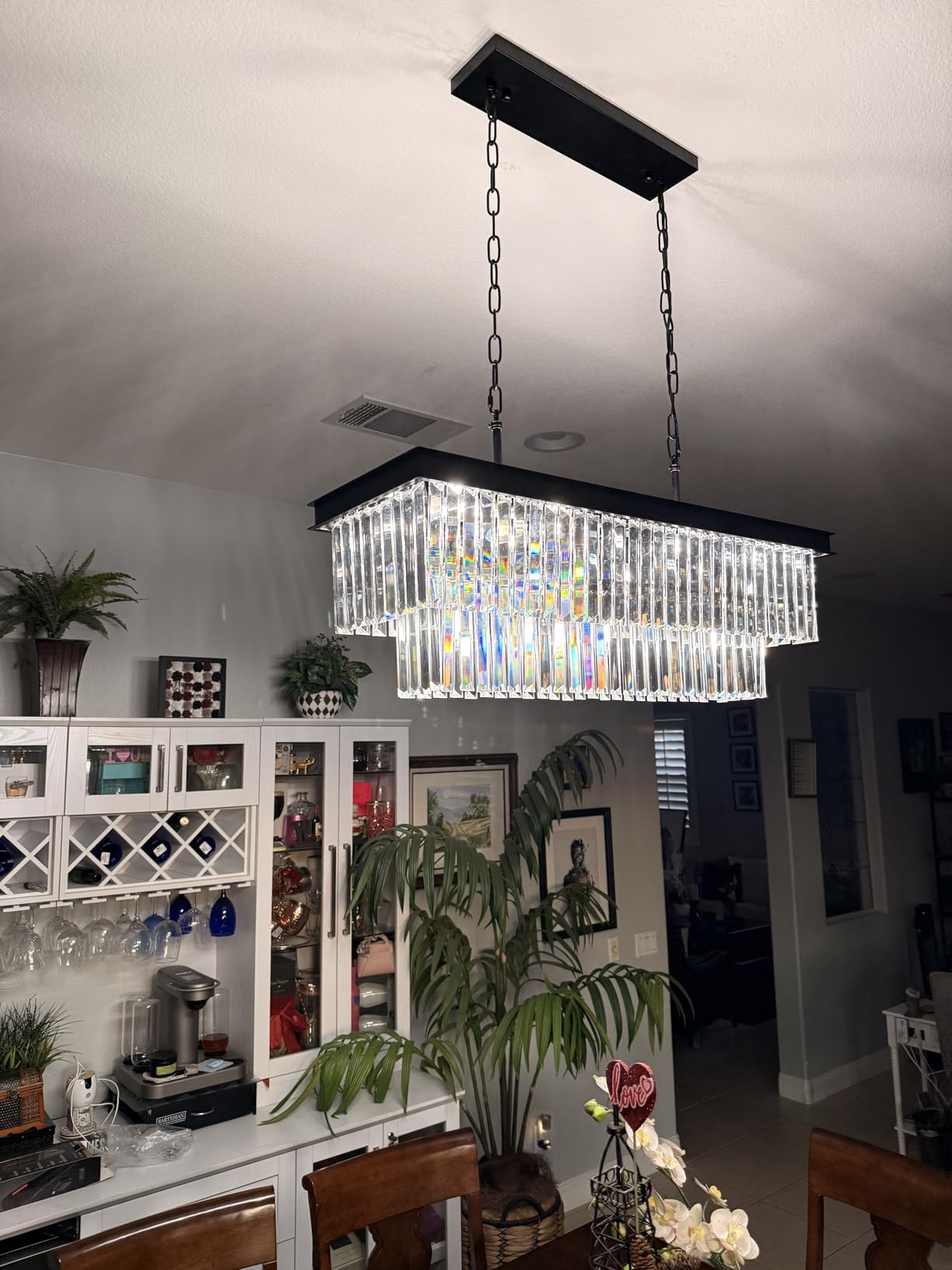 Weesalife Crystal Chandeliers for Dining Room Light Fixtures Over Table, 15-Lights Black Modern Rectangle Chandeliers for Kitchen Island Bar L40 Inch customer photo 1