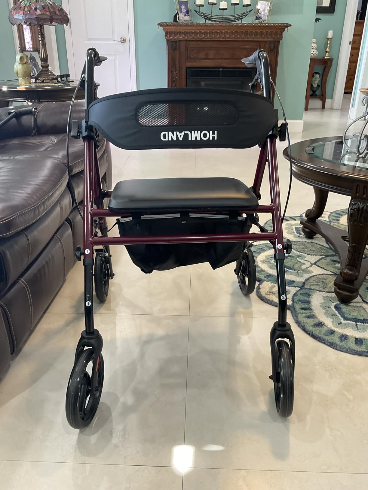HOMLAND Foldable Rollator Walkers with Seat for Seniors, 8'' Big Wheels, 350 lb. Weight Capacity, Adjustable Handles and Seat Height, Lightweight Rolling Walker, Red customer photo 1