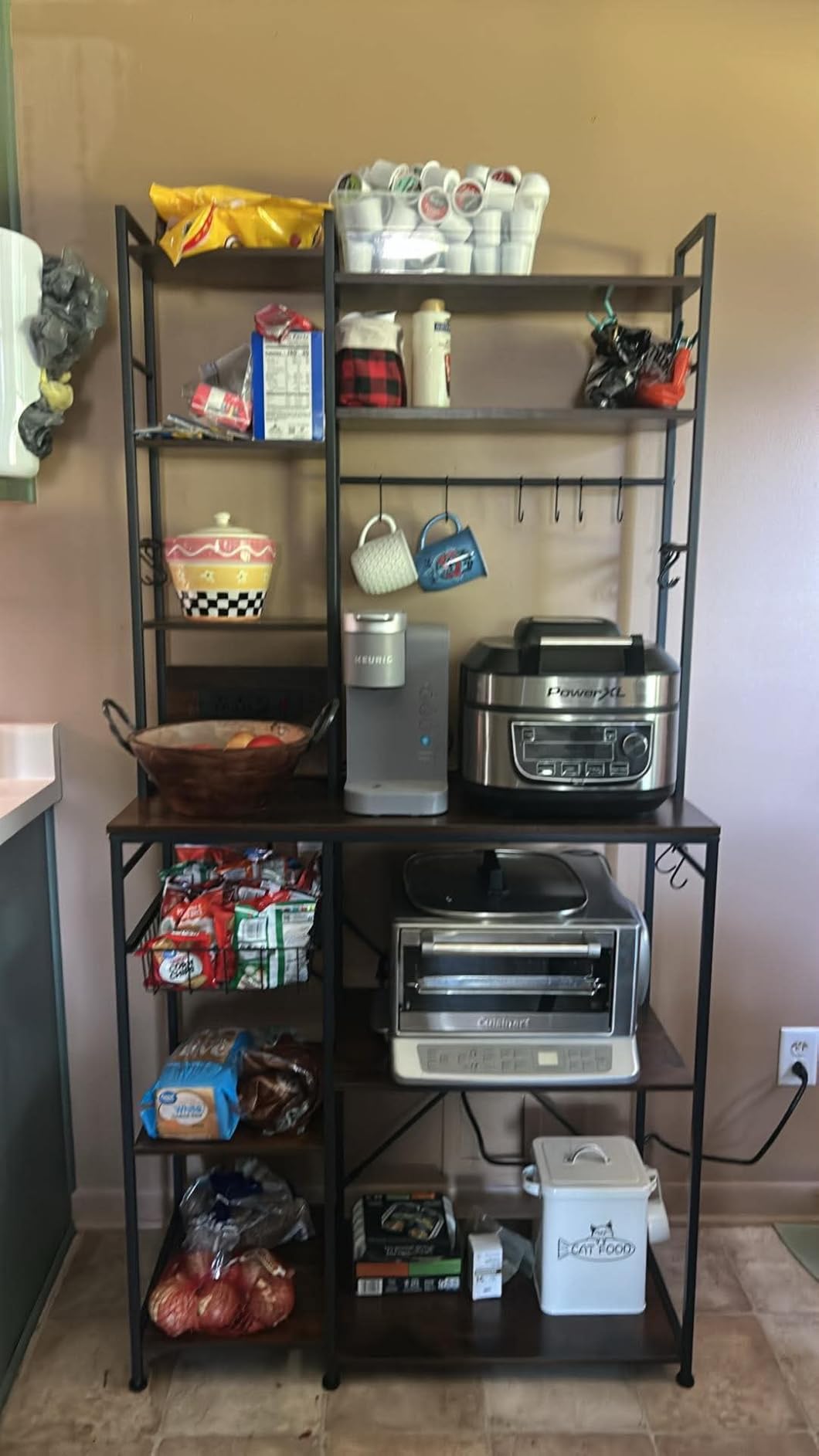 SNTD Baker Rack with Power Outlet - Microwave Stand with Storage, Large Coffee Bar Station with 14 Hooks, Metal Kitchen Shelf Rack for Spices, Pots (Rustic Brown) | with Power Outlet customer photo 2