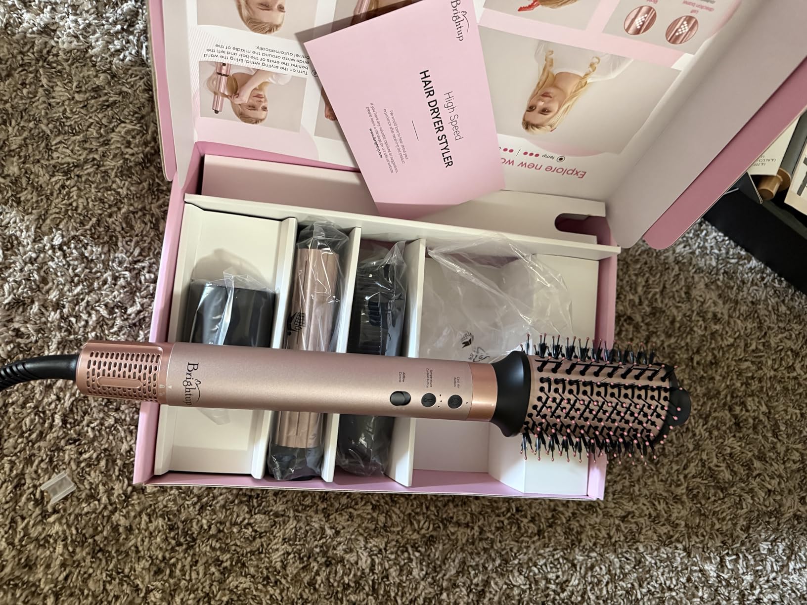 Brightup 5 in 1 Air Styler, 1400W High Speed Hair Dryer Brush, Professional Automatic Hair Curler with Cool Shot Button, 800 Million Ionic, No Heat Damage, with Travel Bag customer photo 2
