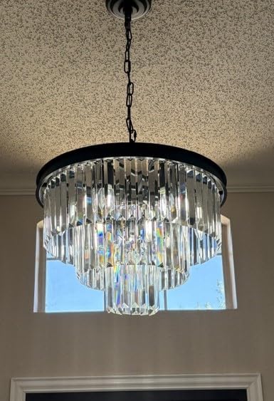 Weesalife Crystal Chandeliers for Dining Room Light Fixtures Over Table, 4-Lights Modern Black Crystal Pendant Lighting Fixture, 3 Tiers Small Chandeliers for Kitchen Island Bedroom Entryway D12 Inch customer photo 1