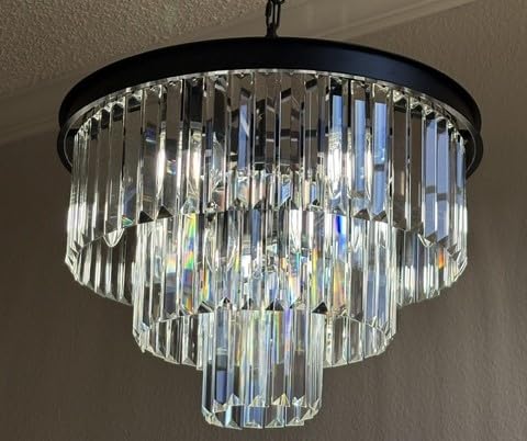 Weesalife Crystal Chandeliers for Dining Room Light Fixtures Over Table, 4-Lights Modern Black Crystal Pendant Lighting Fixture, 3 Tiers Small Chandeliers for Kitchen Island Bedroom Entryway D12 Inch customer photo 2