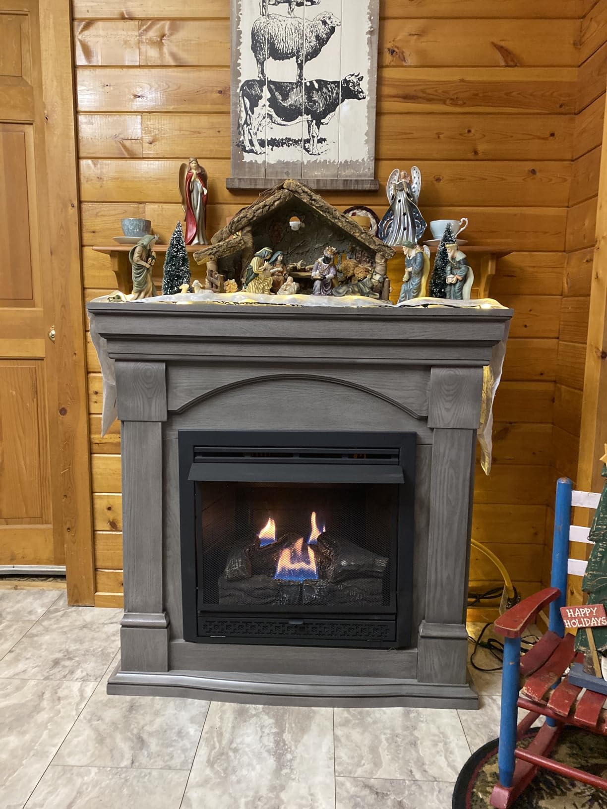 Comfort Glow Dual Fuel Ventless Gas Fireplace with Remote and Mantle The Montreal, Natural Gas or Liquid Propane, 33,000 BTU, Heats Up to 1,200 sq ft - Pewter Oak Finish customer photo 2