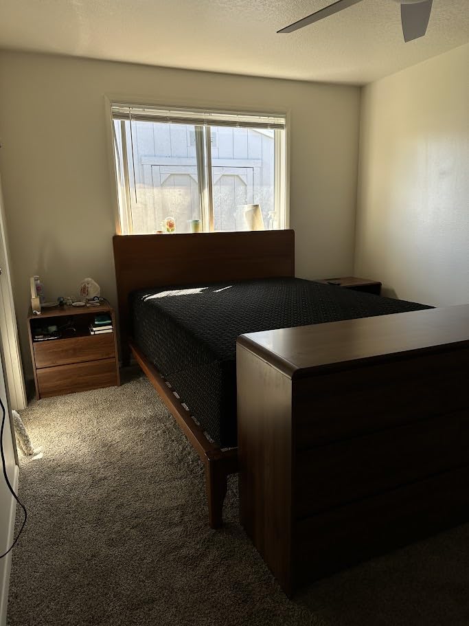 Merax Queen Size Bamboo Platform Bed, Mid-Century Modern Bed Frame with Tall Headboard, Solid Sustainable Bedframe, Wood Slat Support, No Box Spring Needed, Noise Free, Brown customer photo 1