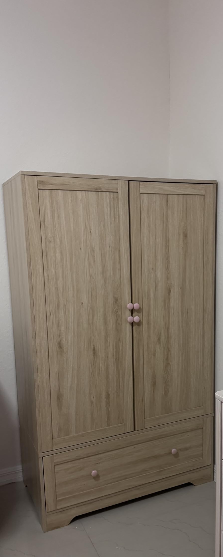 VINGLI Armoire Wardrobe Closet With Doors, Hanging Rod, Shelves and Drawer - Freestanding Cabinet for Bedroom, Dorm - Oak, 38