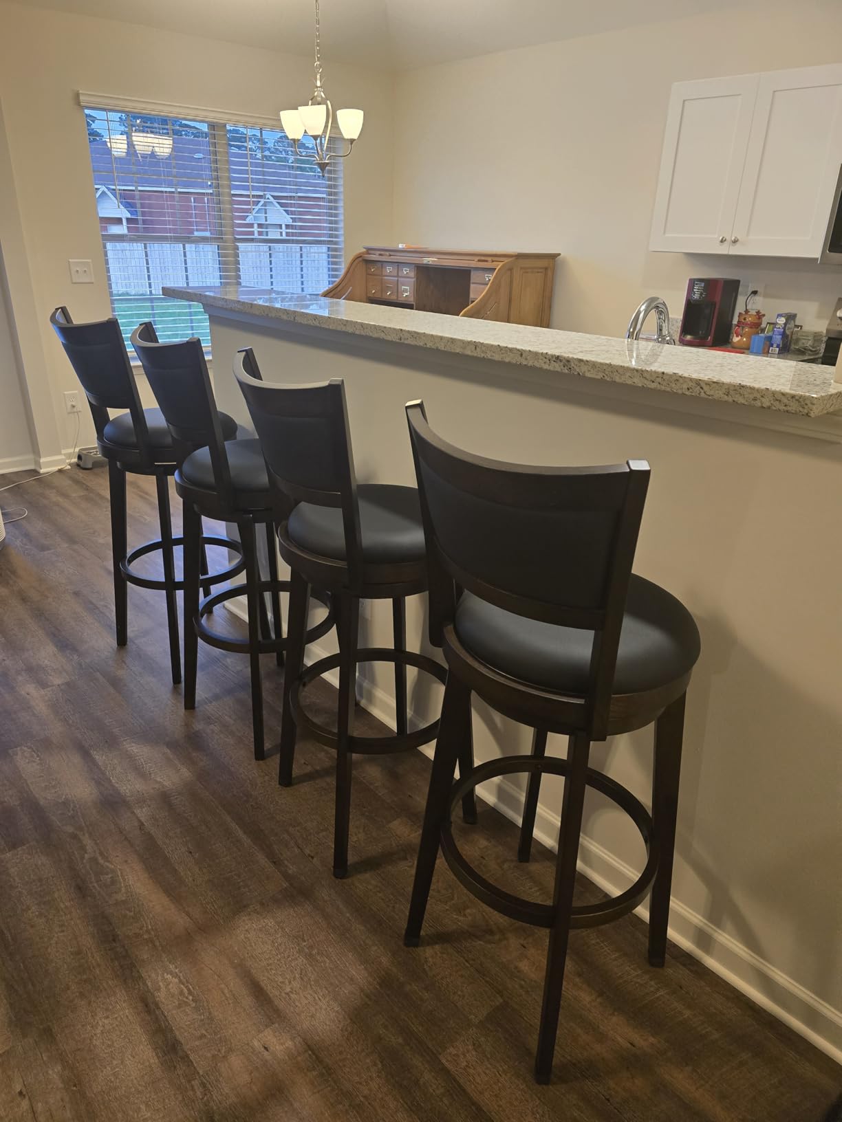 PrimeZone Swivel Bar Stools Set of 2, 24 Inch Counter Height Barstools, Black Faux Leather Bar Stool with High Backrest & Solid Wood Legs & Wrap-around Footrest, Counter Stools for Kitchen Island, Pub customer photo 1