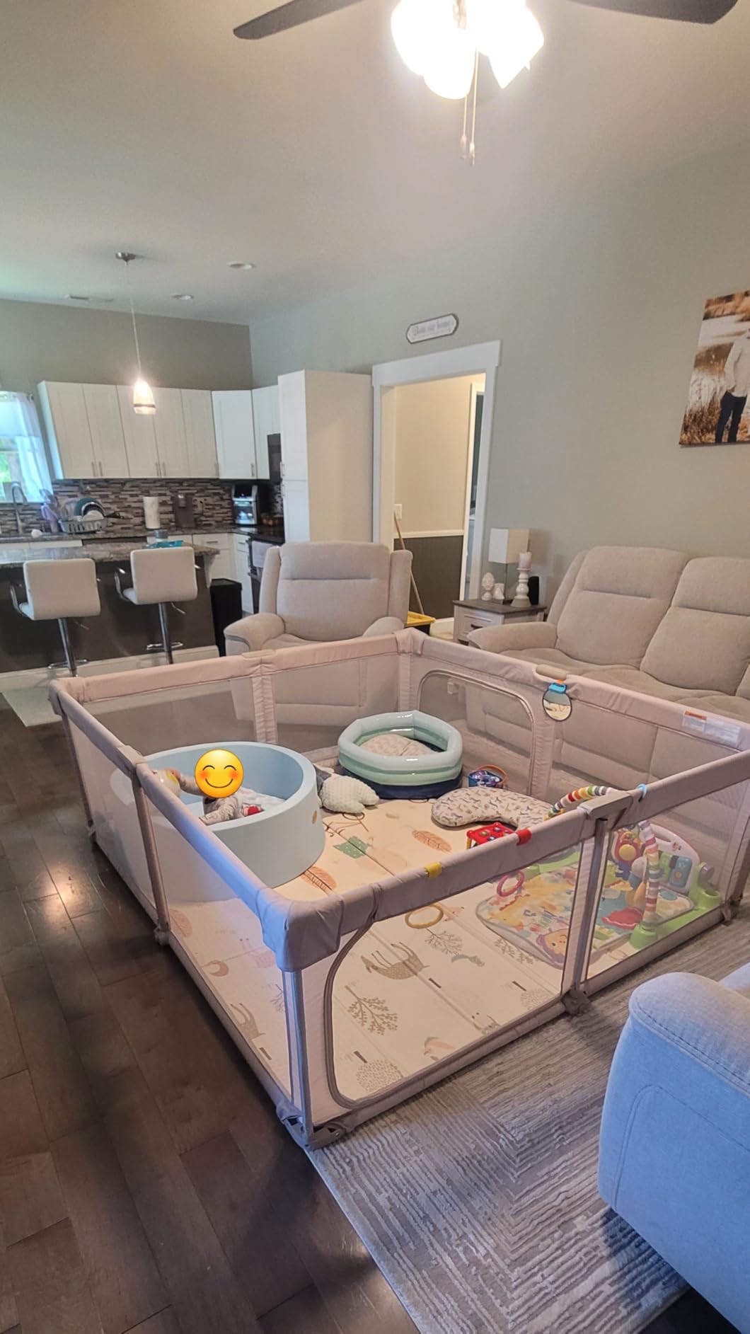 Baby Playpen Portable, Pre-Assembled Play Pen 71x79 Large Foldable Playpen for Babies and Toddlers, Sturdy and Safe Toddler Play Yard Indoor Outdoor with Carry Bag, Light Khaki customer photo 1