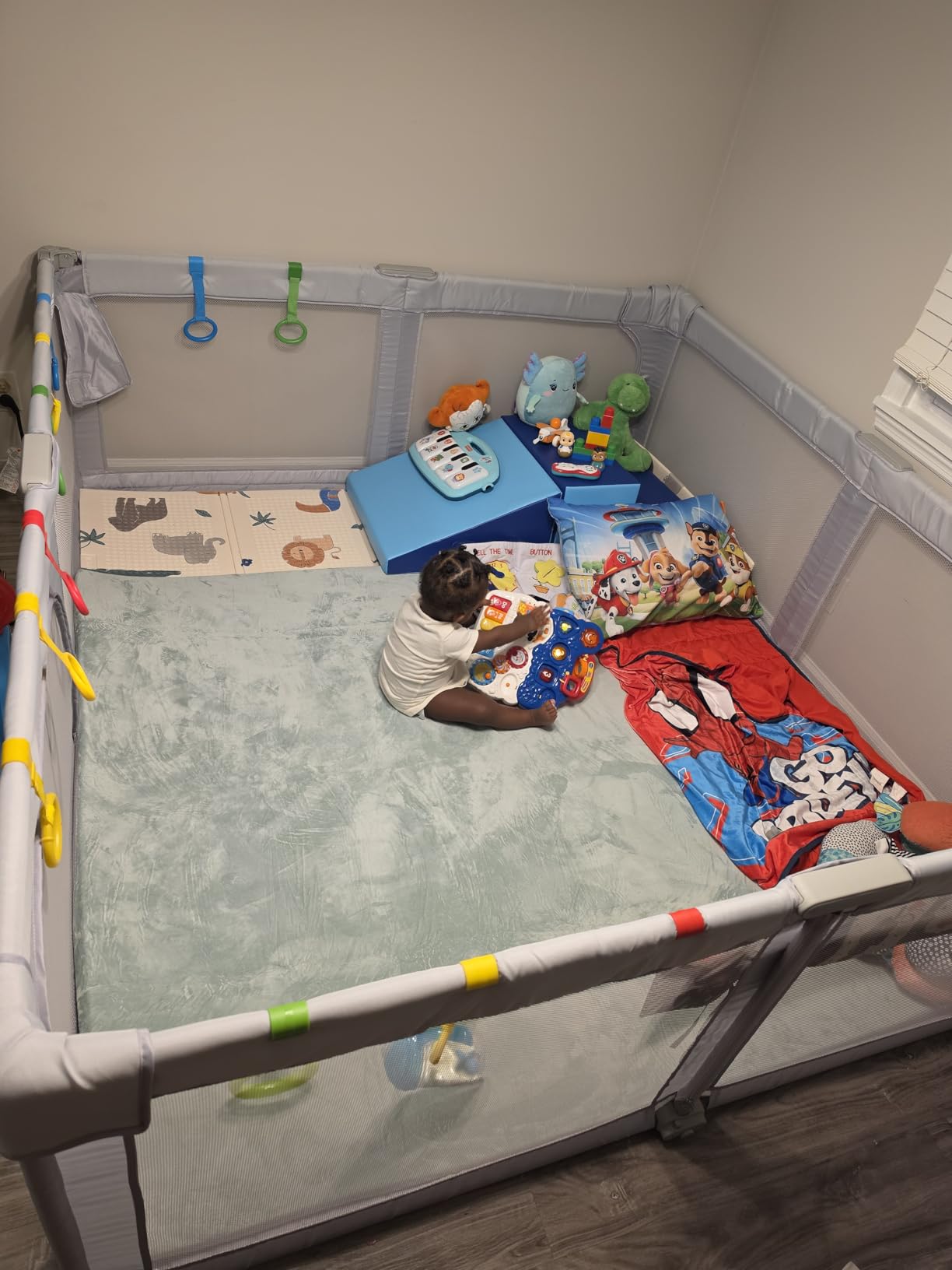 Baby Playpen Portable, Pre-Assembled Play Pen 71x79 Large Foldable Playpen for Babies and Toddlers, Sturdy and Safe Toddler Play Yard Indoor Outdoor with Carry Bag, Light Khaki customer photo 2