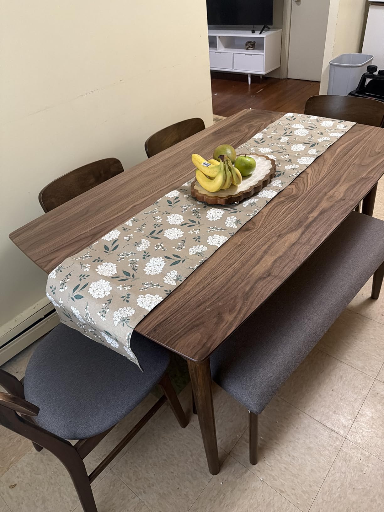 Best Choice Products 6-Piece Wooden Dining Set, Mid-Century Modern Table & Upholstered Chair Set w/Bench Seat, Rubberwood Legs - Walnut/Charcoal customer photo 2