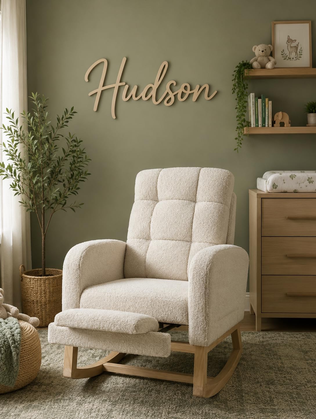 NIOIIKIT Modern Nursery Rocking Chair, Teddy Upholstered Rocking Chair with Footrest, Comfortable Rocker Recliner with Side Pocket, Rocker Glider for Living Room, Bedroom, Nursing Room (Apricot) customer photo 1