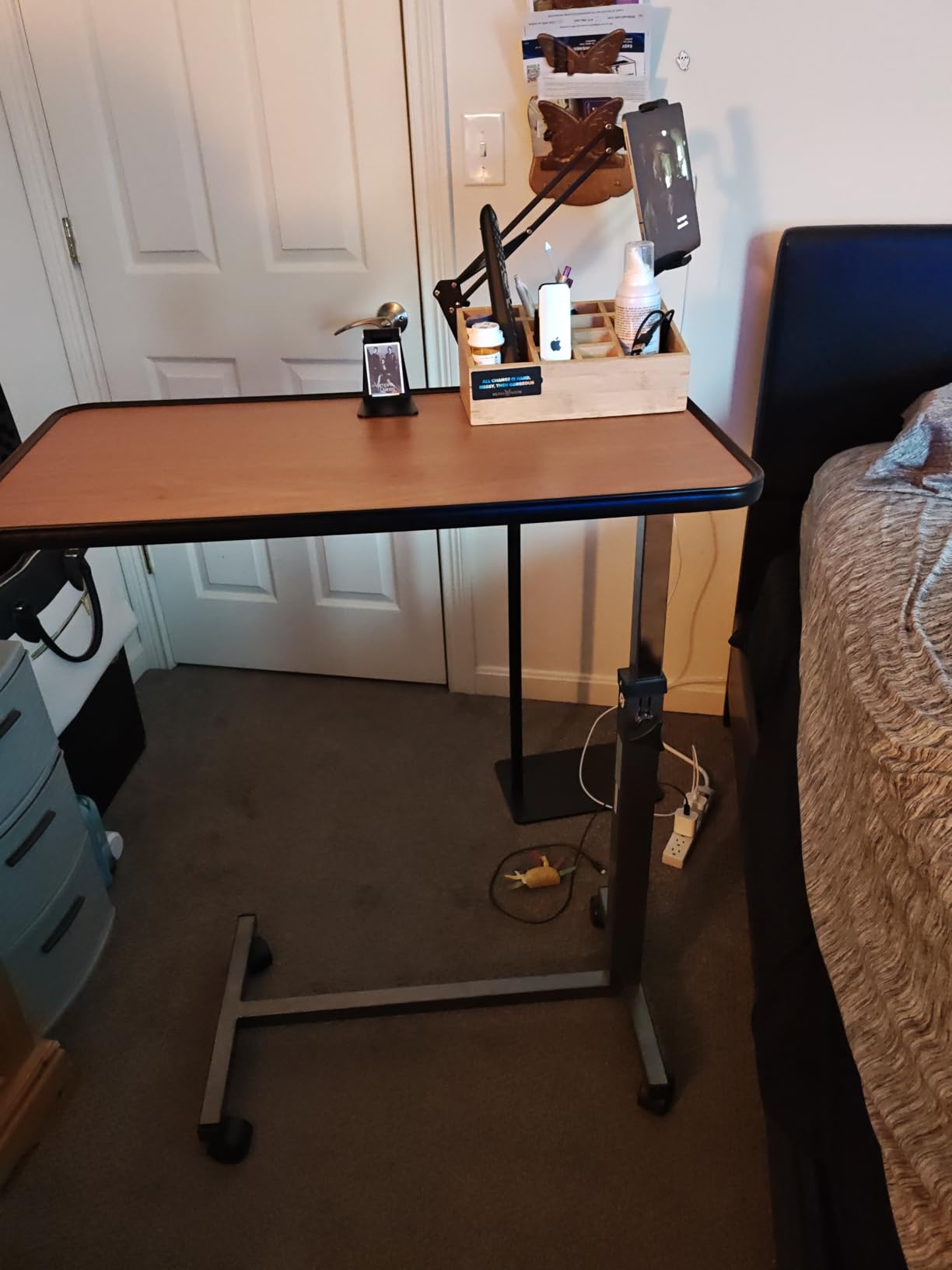 Medical king Adjustable Overbed Bedside Table with Wheels Bed Desk Over Bed with Wheels Hospital Table for Hospital and Home Use customer photo 1