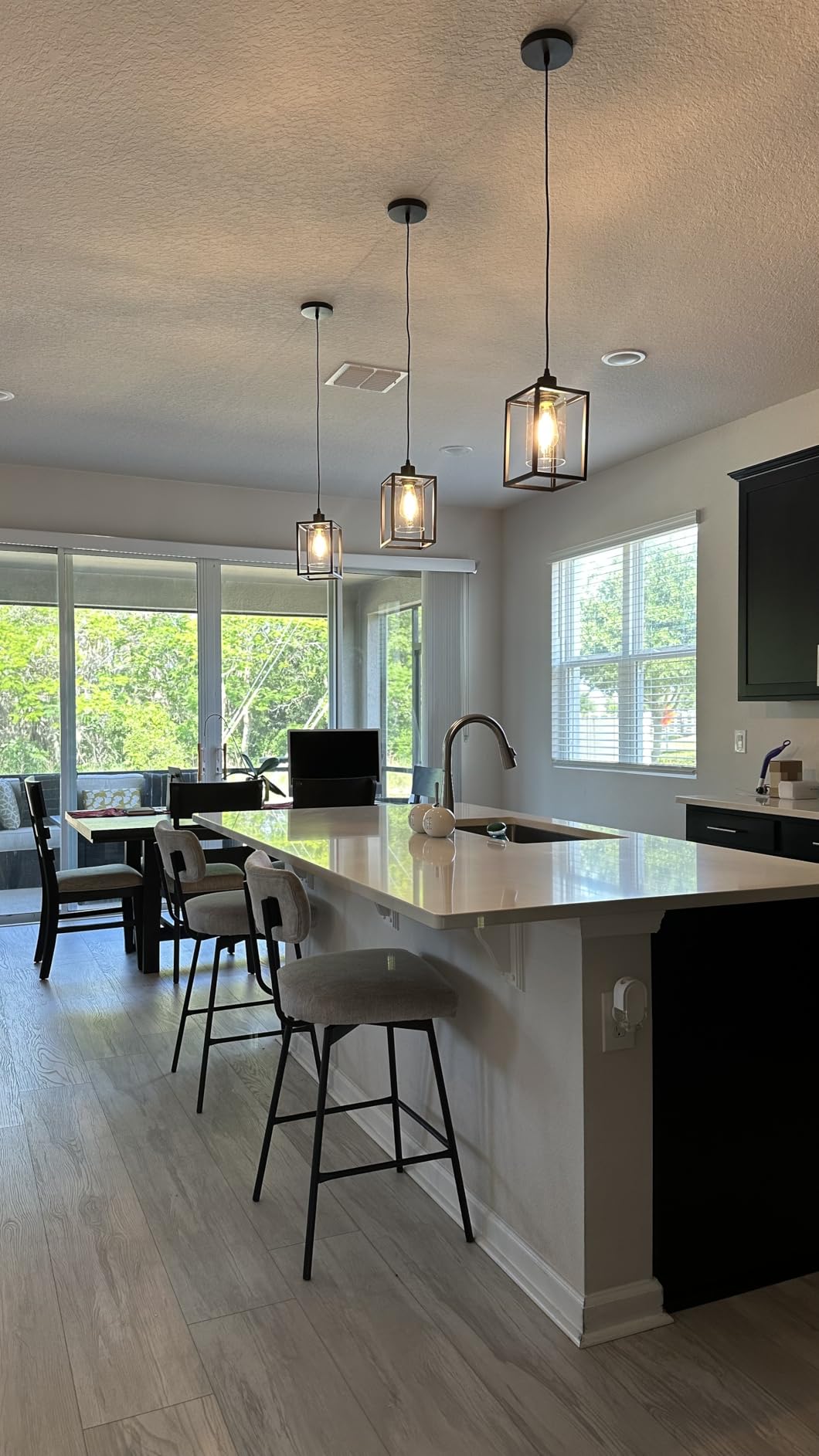 3 Pack Black Pendant Lights for Kitchen Island Industrial Lantern Pendant Light Fixtures with Clear Glass Shade, Farmhouse Adjustable Height Hanging Pendant Lighting for Dining Room customer photo 2