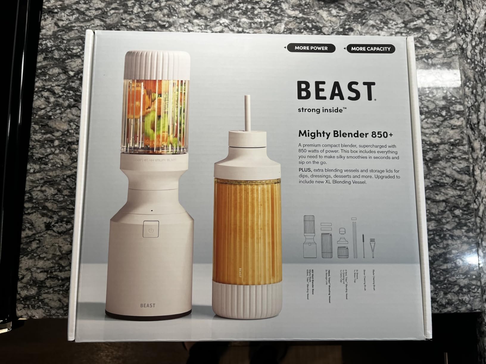 Beast Mighty 850 Plus | Premium Compact Personal Blender | Smoothies, Shakes, Dressings, Sauces | Blends Ice and Frozen Fruit | New XL Vessel | Extra Vessels, Lids and Straws | 850W (Sand) customer photo 1