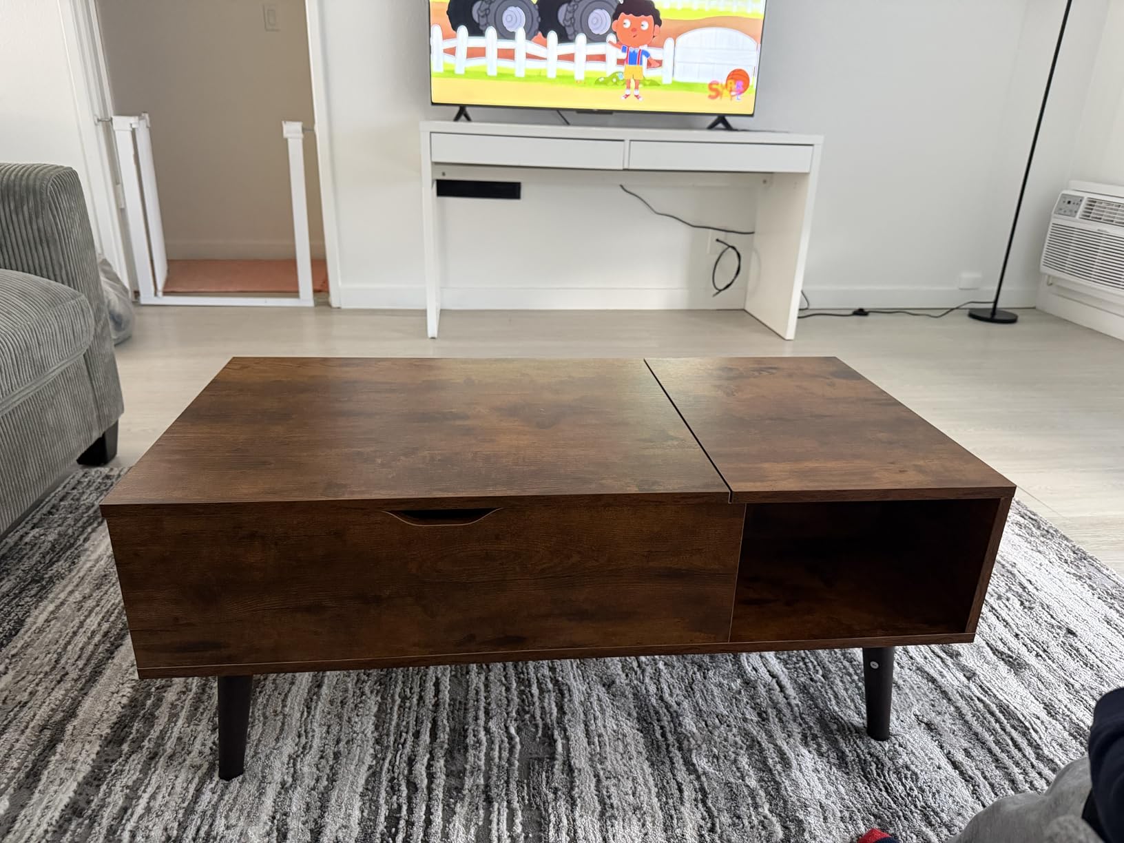 OLIXIS Wood Lift Top Coffee Table with Hidden Compartment and Large Storage Shelf, Lift Tabletop Dining Center Table for Home Living Room Office, Black customer photo 2