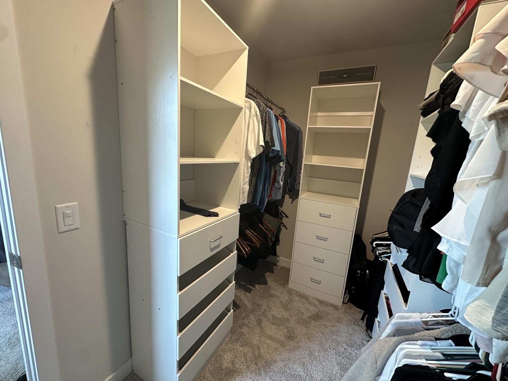 Aheaplus Closet System, 4-9Ft Closet Organizer with 4 Wooden Drawers, Wood Closet Organizer System with Tower, Walk-in Closet Organizer Wardrobe Clothes Rack with 4 Hanging Rods, Garment Rack, White customer photo 1