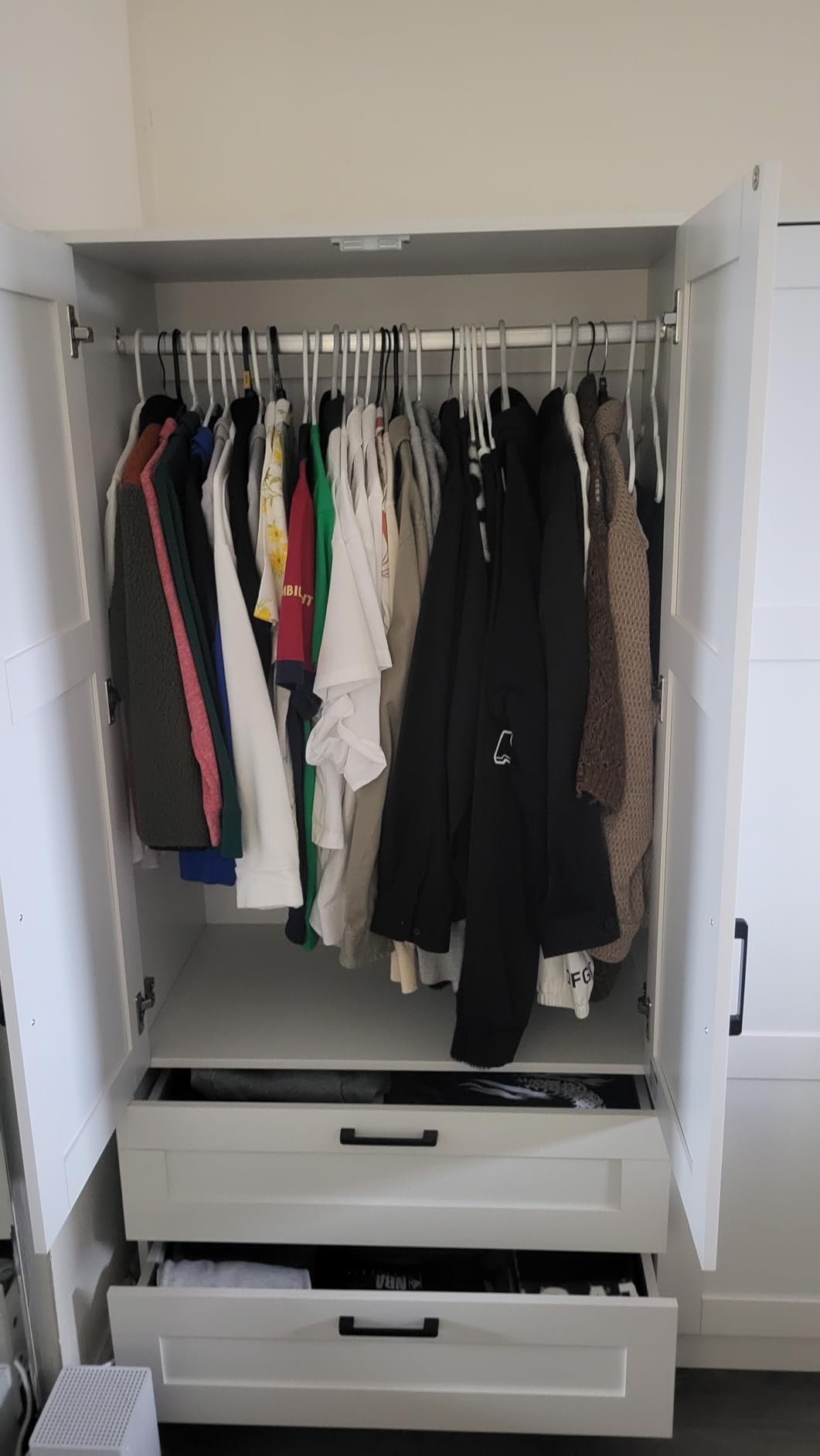 Fenghua Lizhi 3 Doors Wooden Wardrobe Closet Armoire, White Storage Cabinet for Hanging Clothes, Bedroom Large Capacity Freestanding Armoire,Wood Wardrobe Combination with Shelves (2drawer, White) customer photo 1