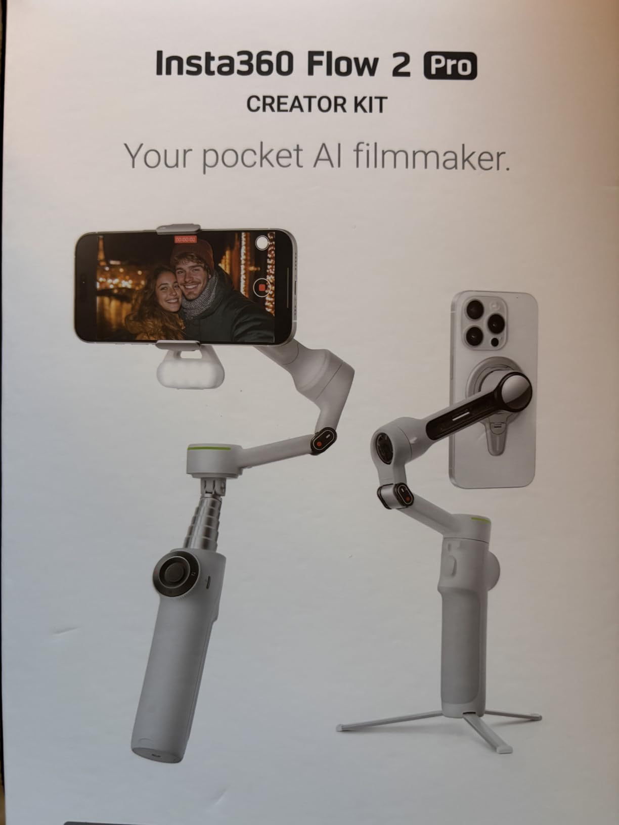 Insta360 Flow 2 Pro Creator Bundle Grey - Foldable AI Phone Gimbal, Apple DockKit, 360-Degree Pan Tracking, Free Tilt Mode, Built-in Tripod/Selfie Stick, Portable Vlog/Travel Stabilizer, Spotlight, MagSafe customer photo 1