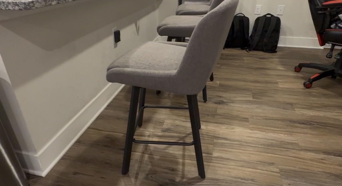 SAECKBERG Swivel Bar Stools Set of 3, 26''H Upholstered Barstools with Backs, Modern Counter Height Bar Stool Chairs for Kitchen Island, Metal Legs, Faux Leather, Brown Counter Stools customer photo 2